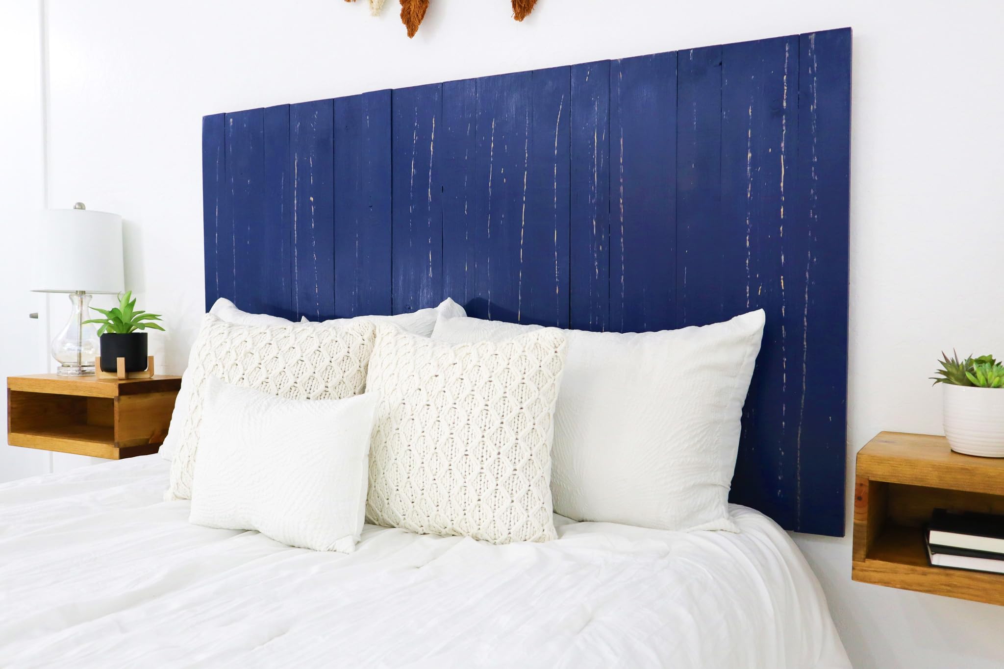 Navy Blue Coastal Barn Wood Headboard - Solid Wood Panel King Size, Smooth Finish, Anti-Shake & Rattle-Free Design - Perfect for Bedroom, Guest Room & Coastal-Themed Home Decor