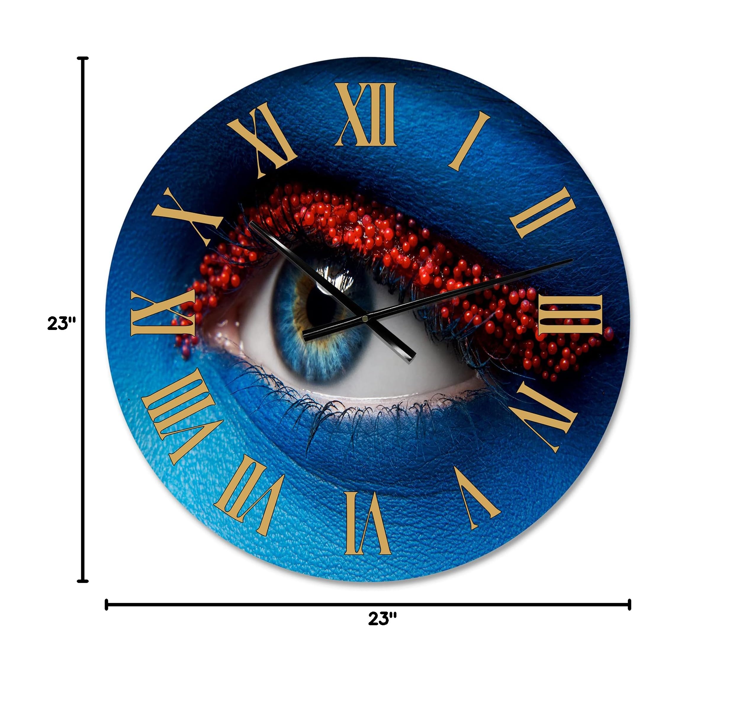 Modern Large Wall Clock - Female Eye with Blue Paint & Red Balls - Stylish Office Decor for Home & Workspace - Perfect for Living Room, Bedroom, or Office Wall Art