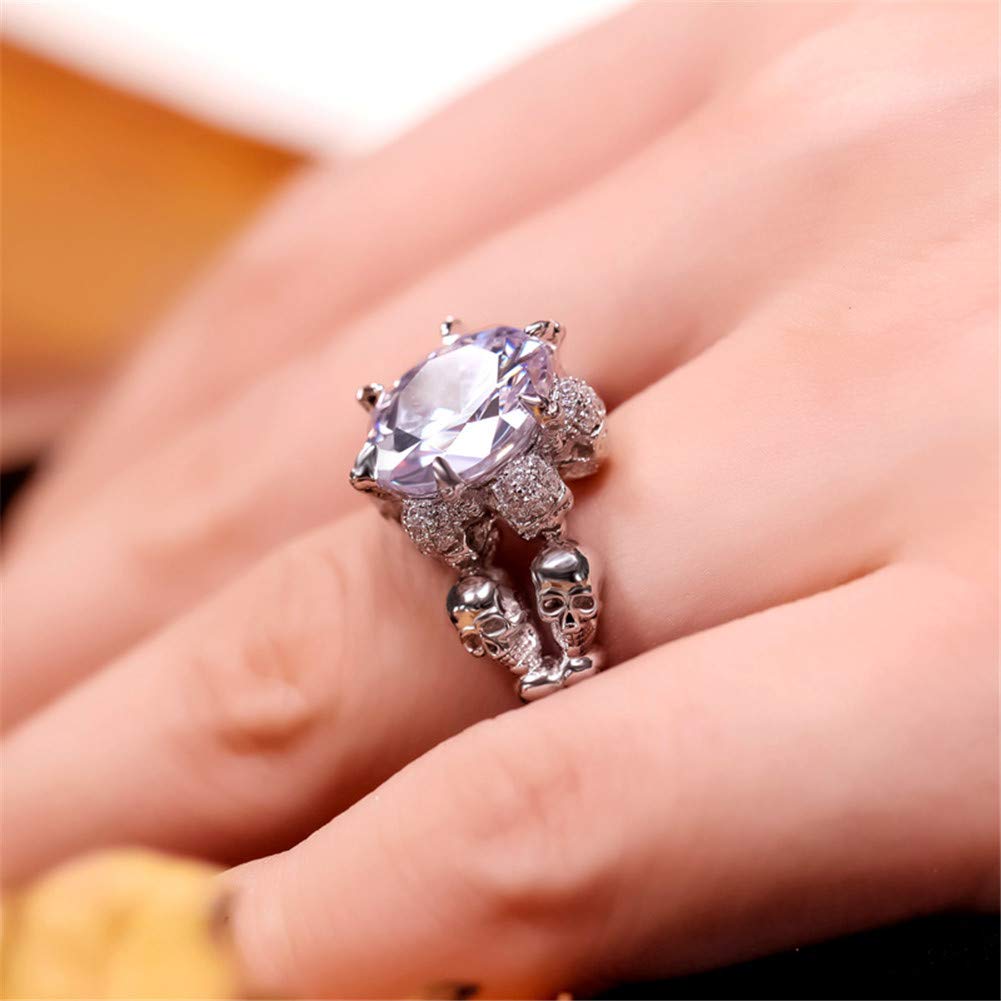 8.4 Carat Round Cut Diamond Skull Ring for Women - 925 Sterling Silver Wedding Band, Cubic Zirconia Solitaire Engagement Ring - Anniversary Promise Gift with Jewelry Box (Perfect for Bridal, Goth Fashion & Unique Proposal)