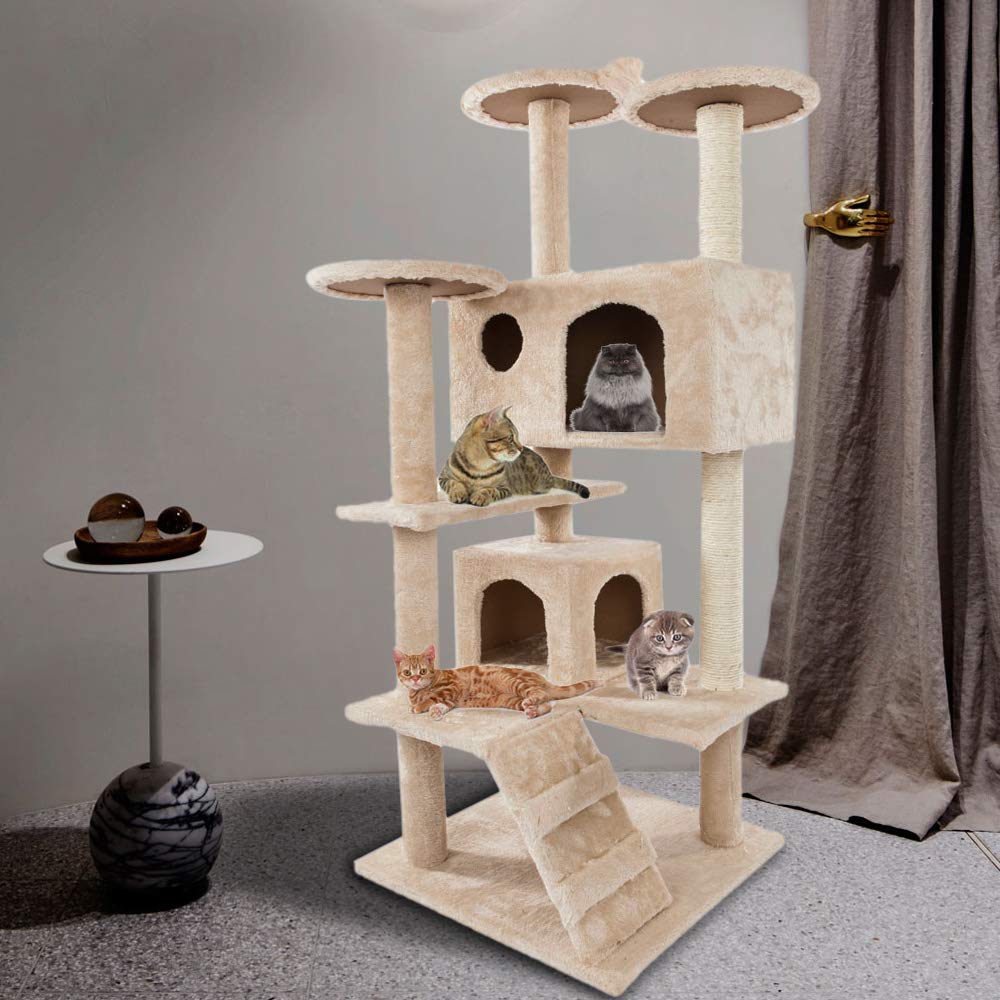 Premium Cat Tree for Kittens - Multi-Level Cat Climb Tower with Scratching Posts & Cozy Pet Bed - Beige Cat Furniture for Indoor Play & Relaxation | Perfect for Small Spaces & Active Cats