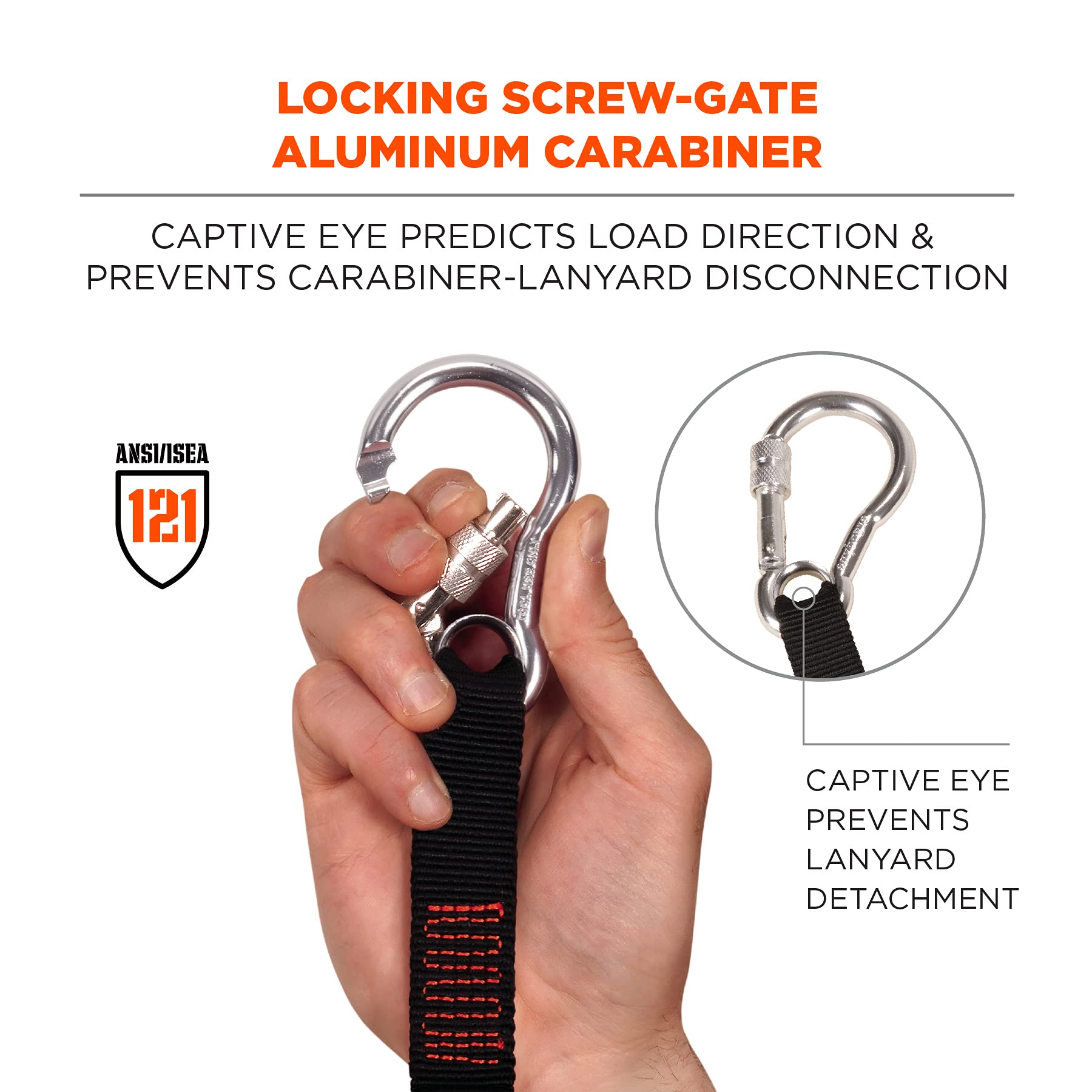 Ergodyne Squids 3105 Heavy Duty Tool Lanyard with Aluminum Screw Lock Carabiner - 15lbs Weight Capacity - 10-Pack Black - Perfect for Construction, Roofing & Electrician Tools Safety