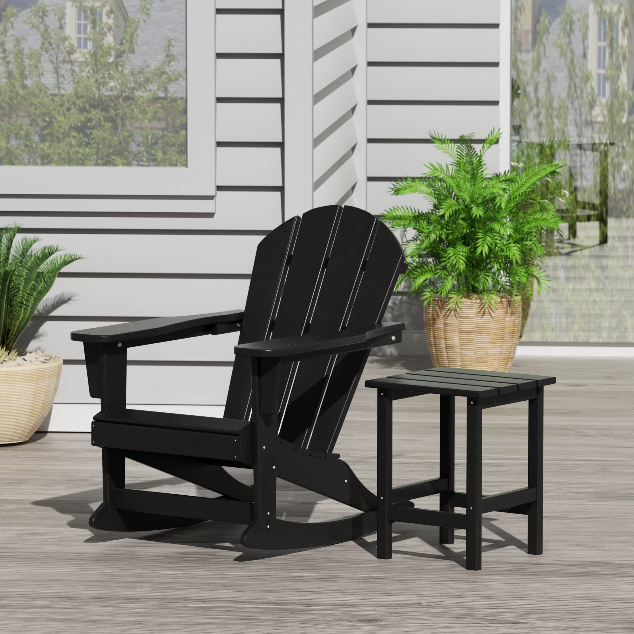 WestinTrends Malibu 2-Piece Outdoor Rocking Chair Set - All-Weather Poly Lumber Patio Furniture with Side Table - Black Adirondack Rockers for Porch, Garden & Backyard Relaxation
