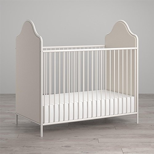 Little Seeds Piper Upholstered Metal Crib - Cream White Baby Crib with Wheels | Nursery Furniture for Girls & Boys | Perfect for Small Spaces & Modern Nurseries