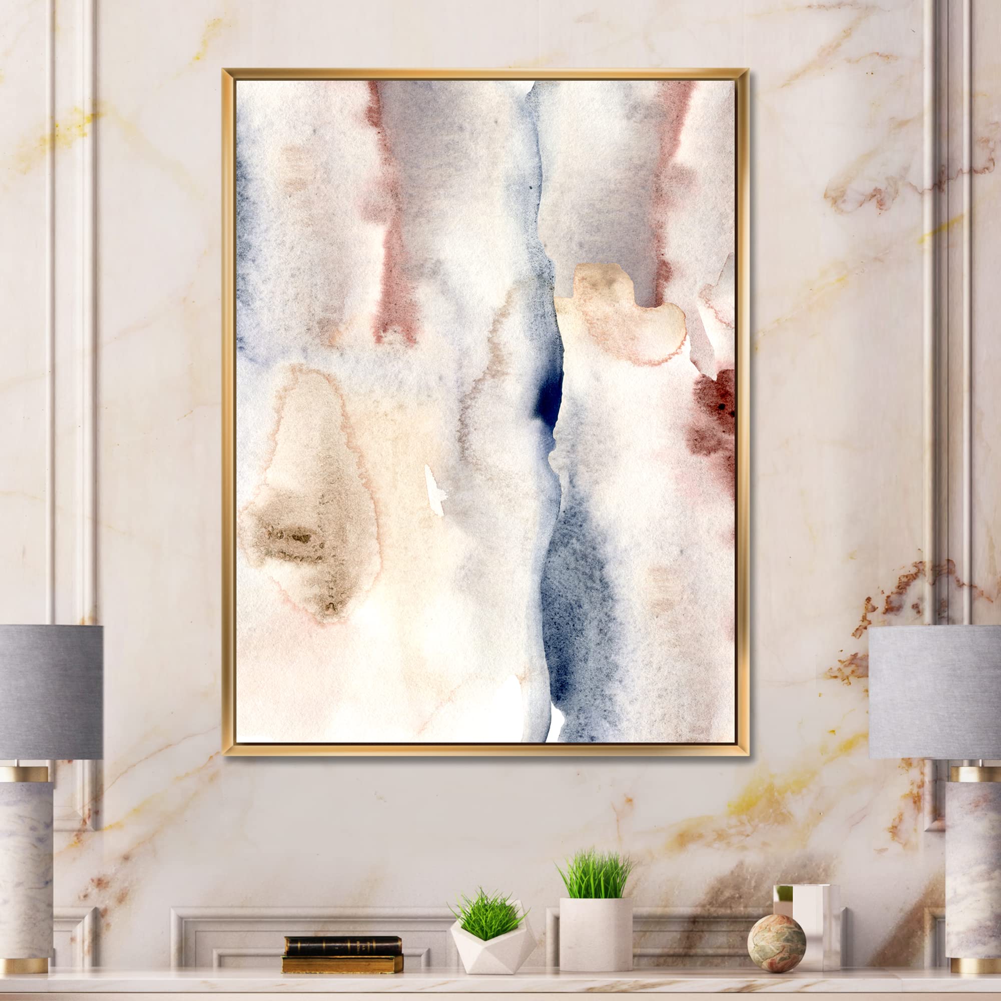 Pastel Abstract Canvas Wall Art with Dark Blue, Pink & Gray Spots - Modern Framed Print for Living Room, Bedroom & Office Decor