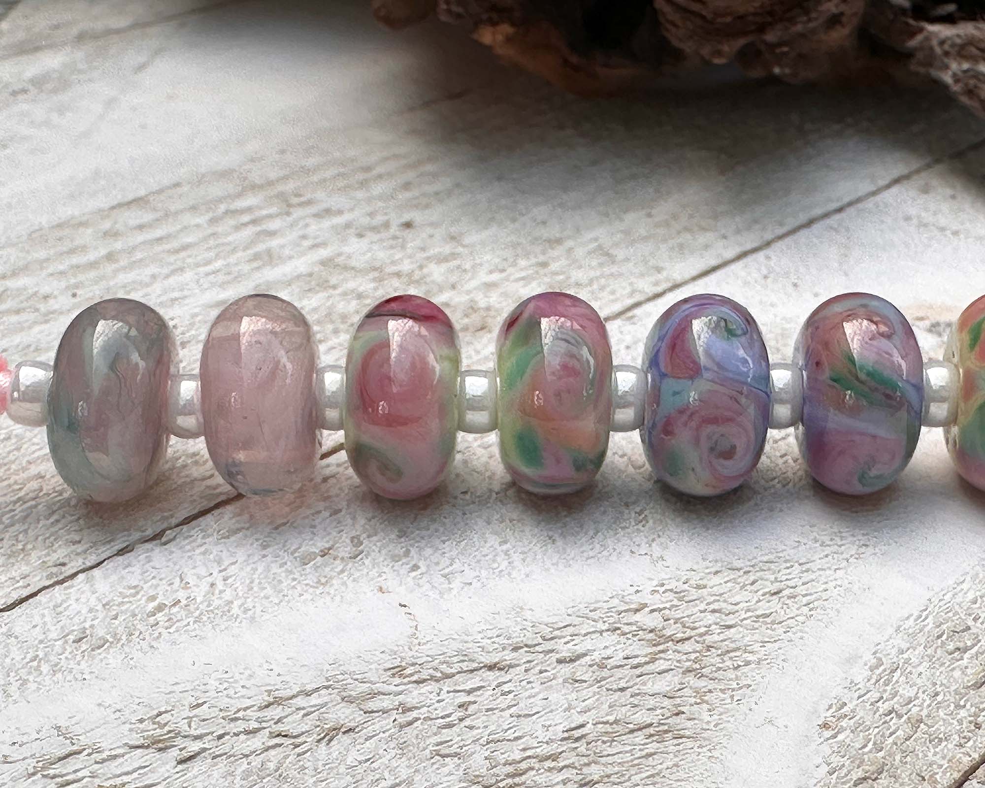 18pcs Pink Lampwork Glass Beads Set - Handmade Spring Blossoms Design for Jewelry Making, DIY Crafts, Bracelets & Necklaces - Perfect for Boho Style Accessories and Gift Giving
