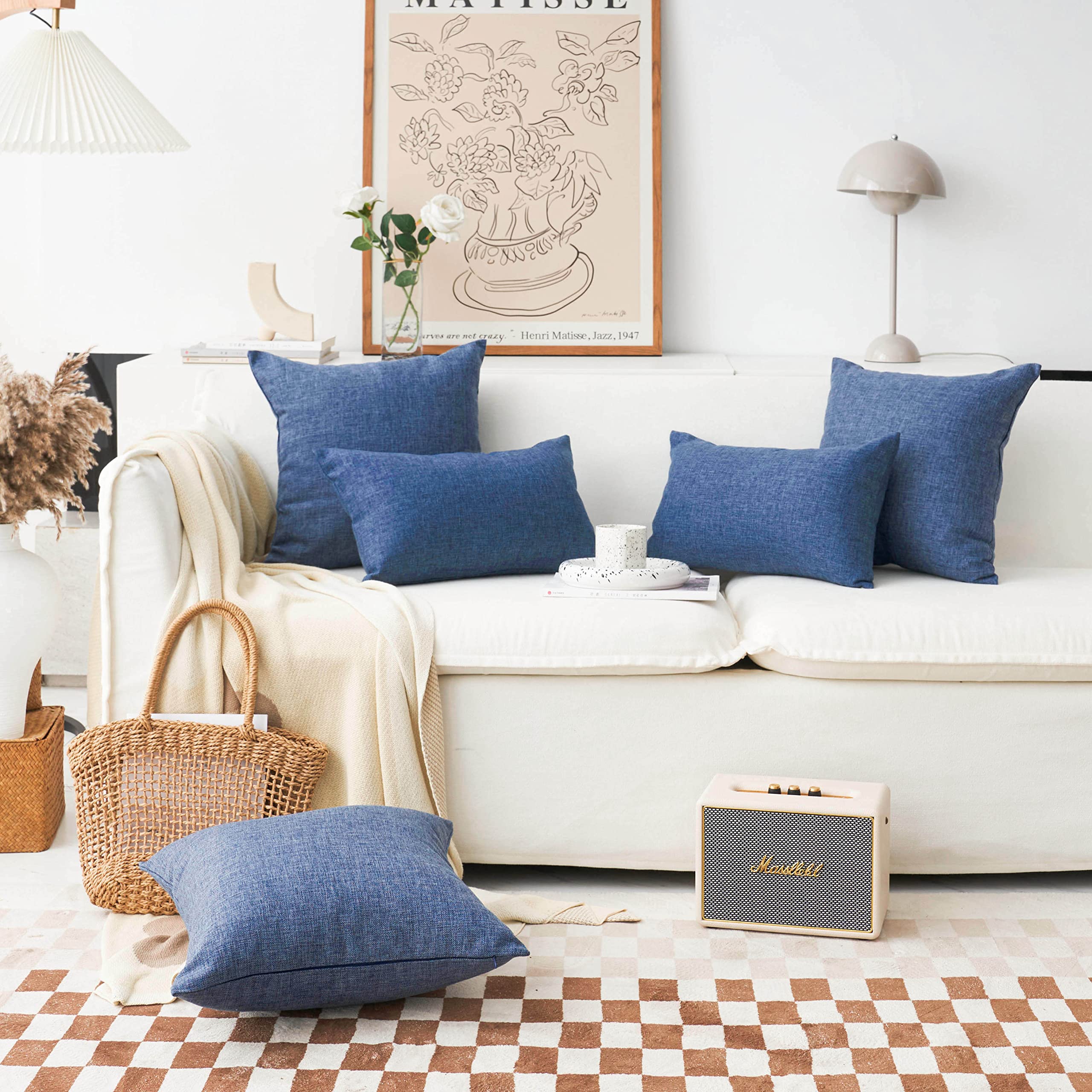 Premium 16x16 Inch Square Pillow Covers Set of 2 - Soft Decorative Navy Blue Cushion Cases for Sofa, Bed & Living Room - Home Decor Accent Pillows for Modern Interior Design