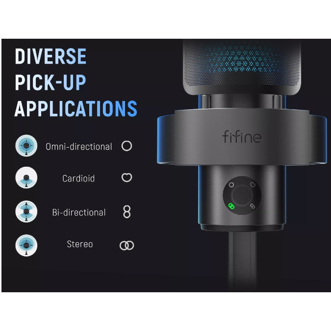 FIFINE A9 RGB USB Microphone with 4 Directional Patterns & Quick Mute Button - Professional Gaming, Podcasting & Recording Mic for Streamers, YouTubers & Home Studios