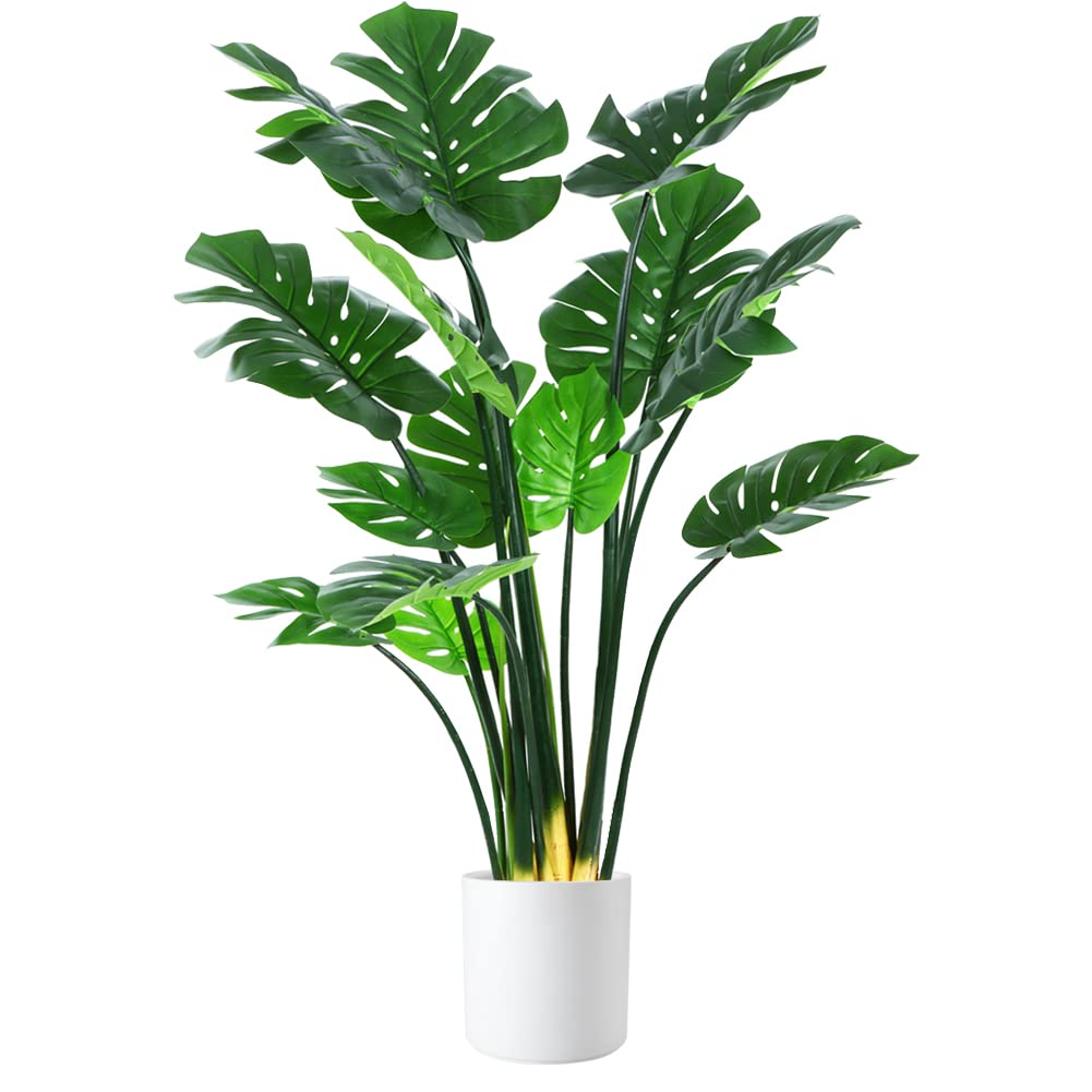 Fopamtri 55 Inch Artificial Monstera Deliciosa Plant with 10 Inch White Ceramic Pot - Realistic Fake Tropical Foliage for Home Office Decor, Living Room, Bedroom & Indoor Greenery