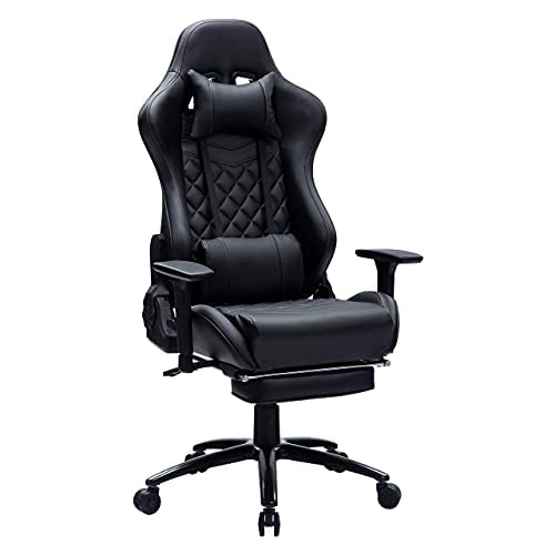 Blue Whale Ergonomic Massage Gaming Chair for Adults - Heavy Duty 350LB Weight Capacity, 3D Adjustable Armrests, PU Leather Office Chair with Metal Base - Perfect for Home Office, Gaming Setup & Workstation