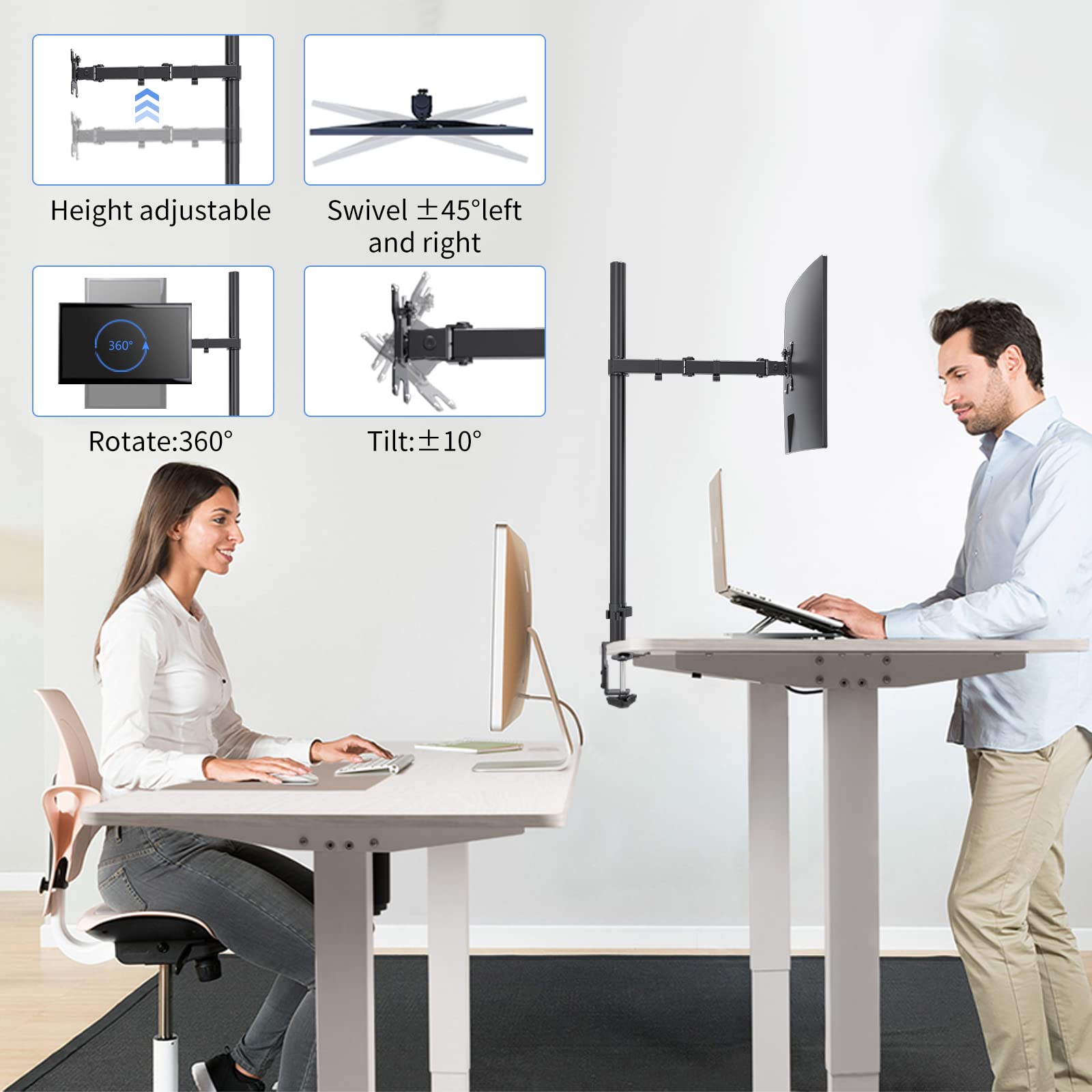Pholiten Extra Tall Single Monitor Desk Mount Stand - Adjustable Monitor Arm for 13-32 Inch Screens (Up to 22lbs) with 31.5