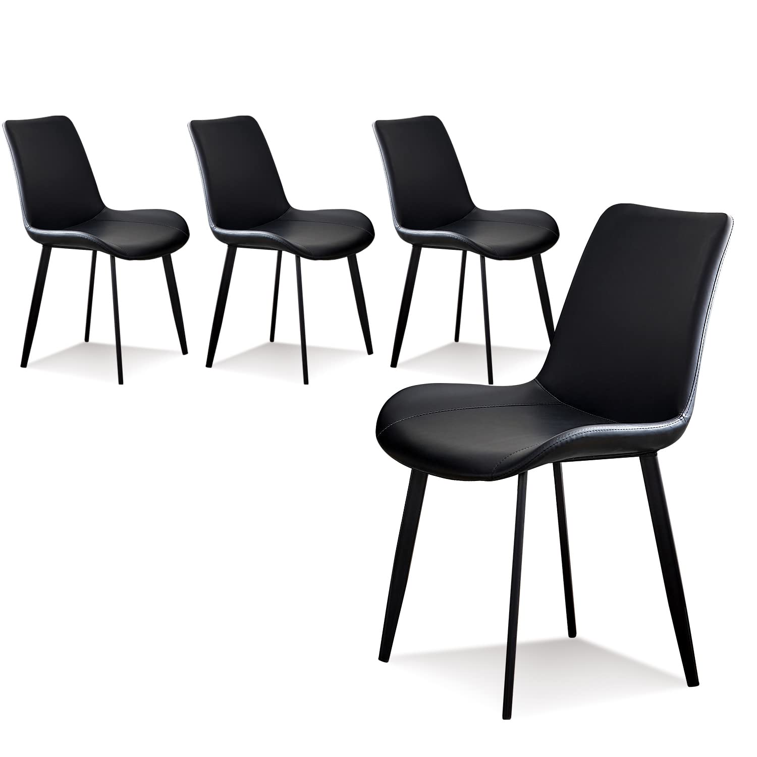Modern Faux Leather Dining Chairs Set of 4 - Black Kitchen Chairs with Sturdy Metal Legs - Comfortable for Dining Room, Living Room, Kitchen, Bedroom, Cafe, Bistro & Restaurant Use