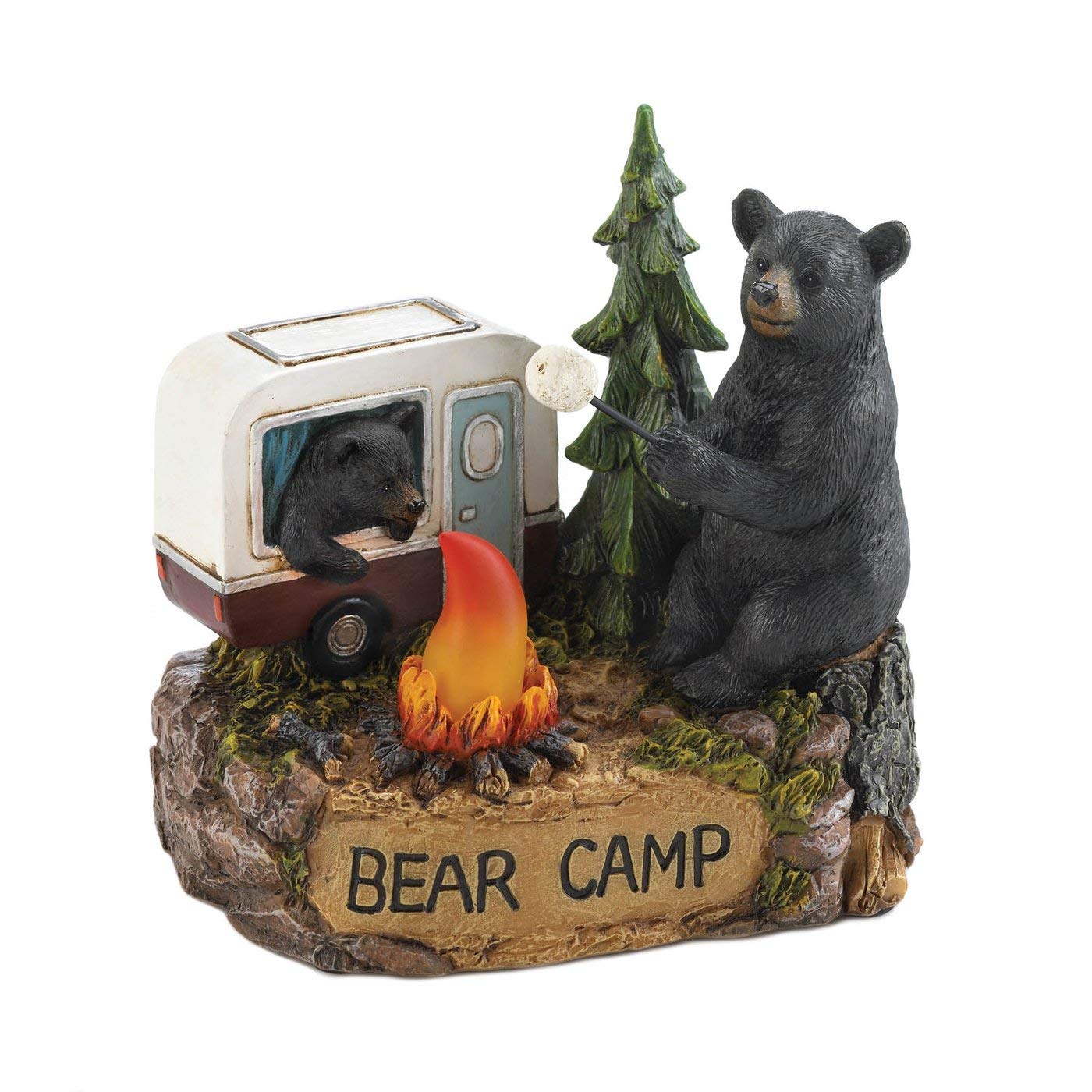 LED Light Up Bear Family Figurine - Solar Powered Camping & Garden Decor Statue for Outdoor Wildlife Theme, Patio, Yard, Pathway Lighting