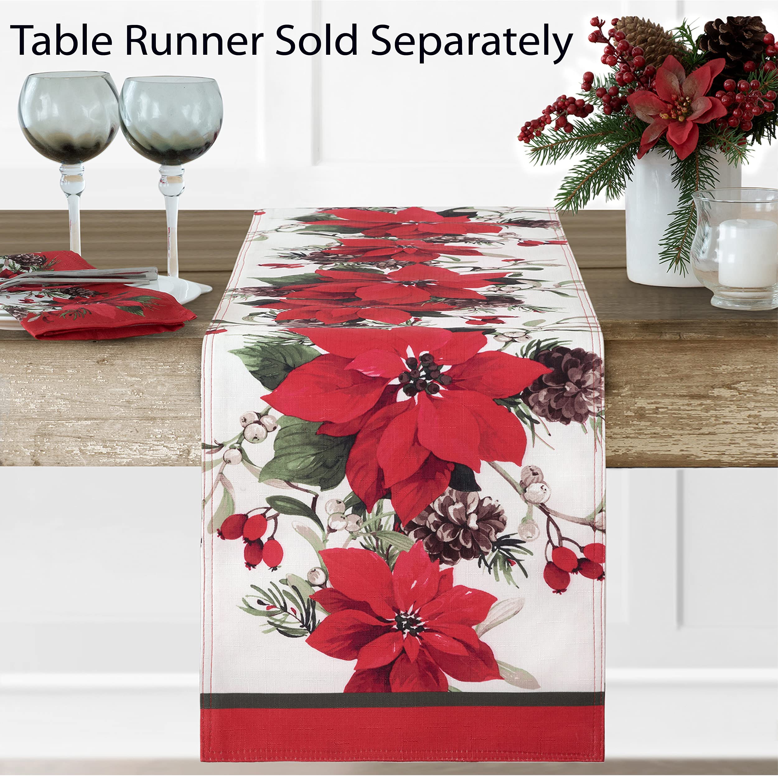 Newbridge Christmas Blooming Poinsettia Double Bordered Set of 4 Fabric Placemats - Holiday Red & White Poinsettia Dining Table Mats for Festive Decorations & Holiday Dinner Parties