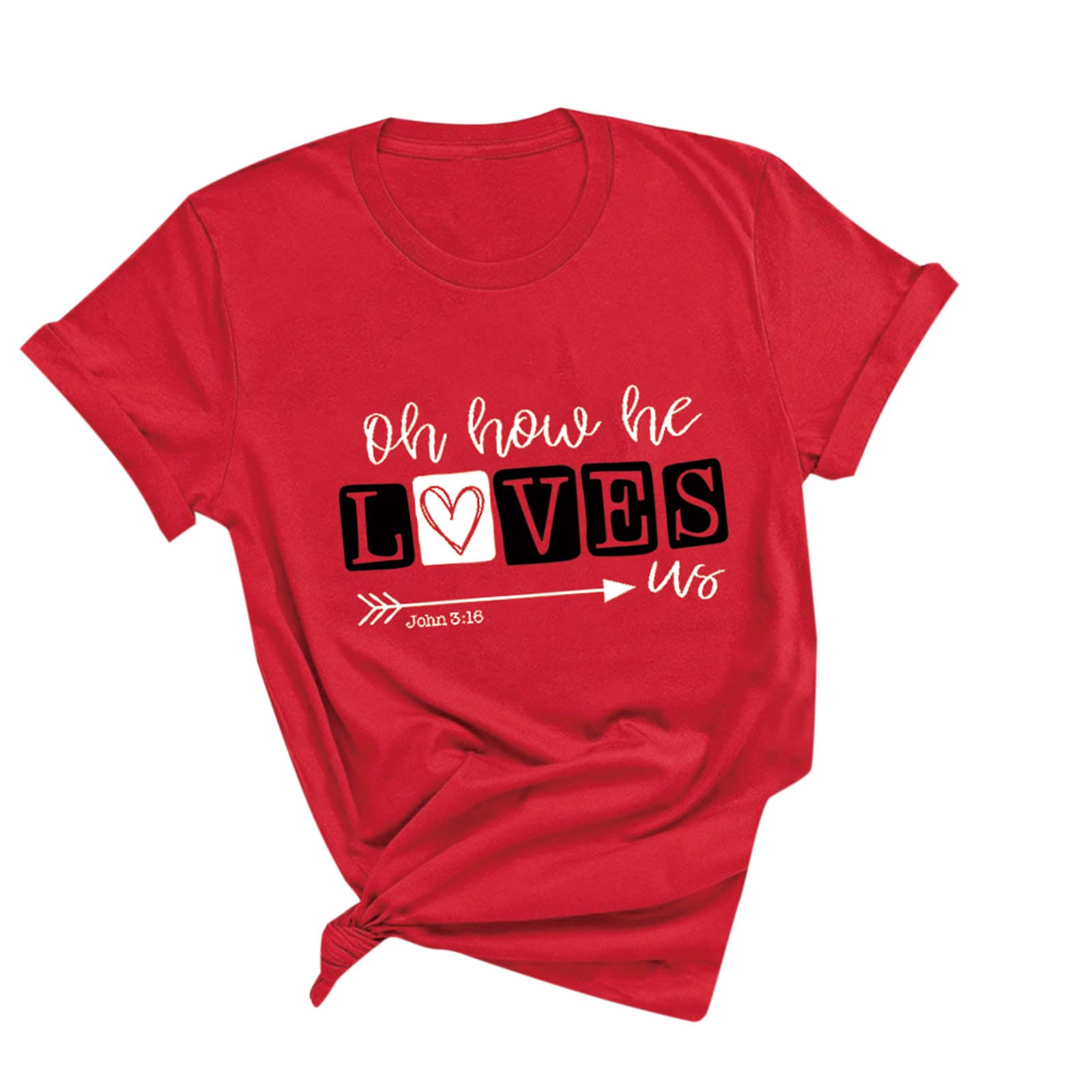 Valentine's Day Tops for Women - Cute Love Print Short Sleeve Blouse, Round Neck Trendy T-Shirt | Perfect Gift for Couples, Date Night & Romantic Outfits