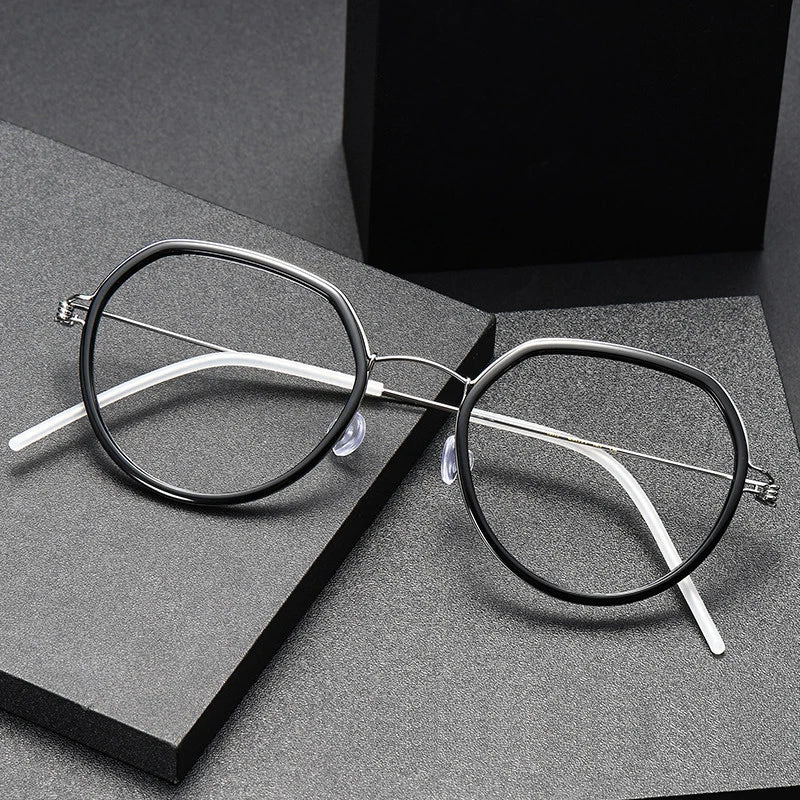 Stylish Black Full Rim Polygon Titanium Acetate Eyeglasses for Women - BM6612 - Perfect for Work, Reading & Fashion Accessories