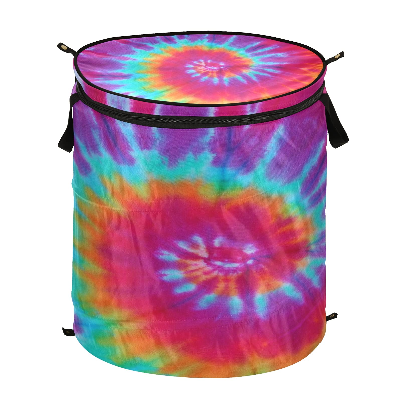 Pop Up Laundry Hamper - Ethnic Swirl Tie Dye Round Collapsible Clothes Basket with Zipper Lid | Portable Storage Bin for Toys, Clothes & Organizing | Perfect for Dorms, Travel & Home Use