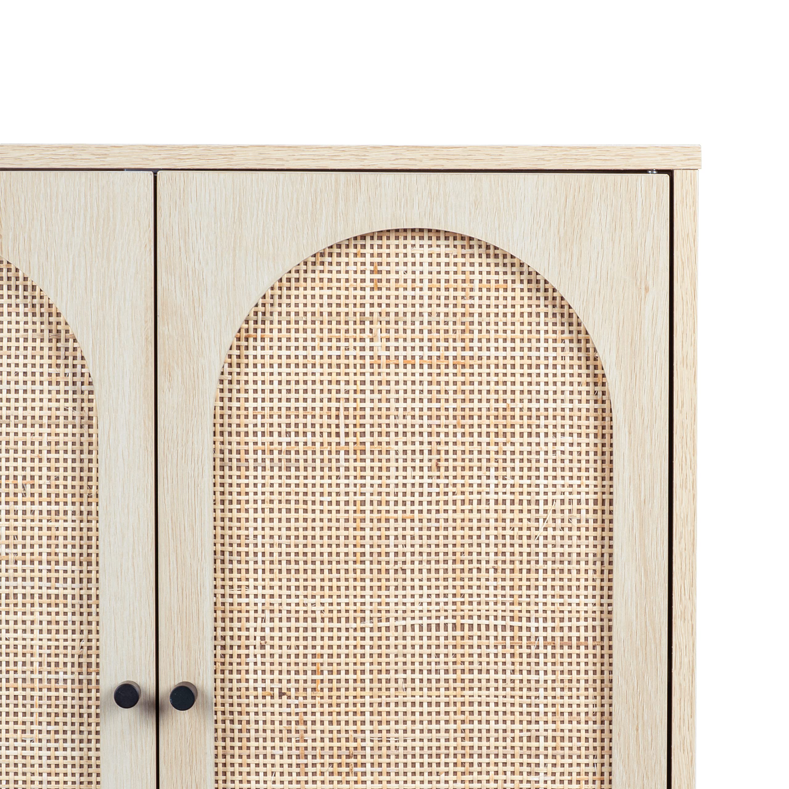 Rattan 2-Door Buffet Sideboard Cabinet with 2 Adjustable Shelves - Freestanding Console Table for Entryway, Kitchen & Dining Room - Natural Woven Accent Storage Furniture for Home Decor