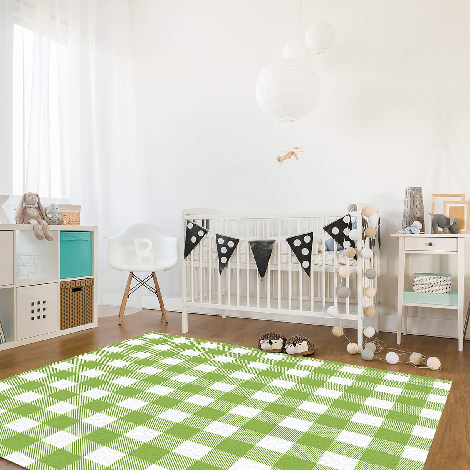 Savannan Easter Area Rug | St. Patrick's Day Light Green Plaid Buffalo Check Non-Slip Indoor Runner Rug | 5'x7' Rectangle Floor Carpet for Bedroom, Living Room, Playroom, Porch | Holiday Home Decor & Seasonal Celebration Rug