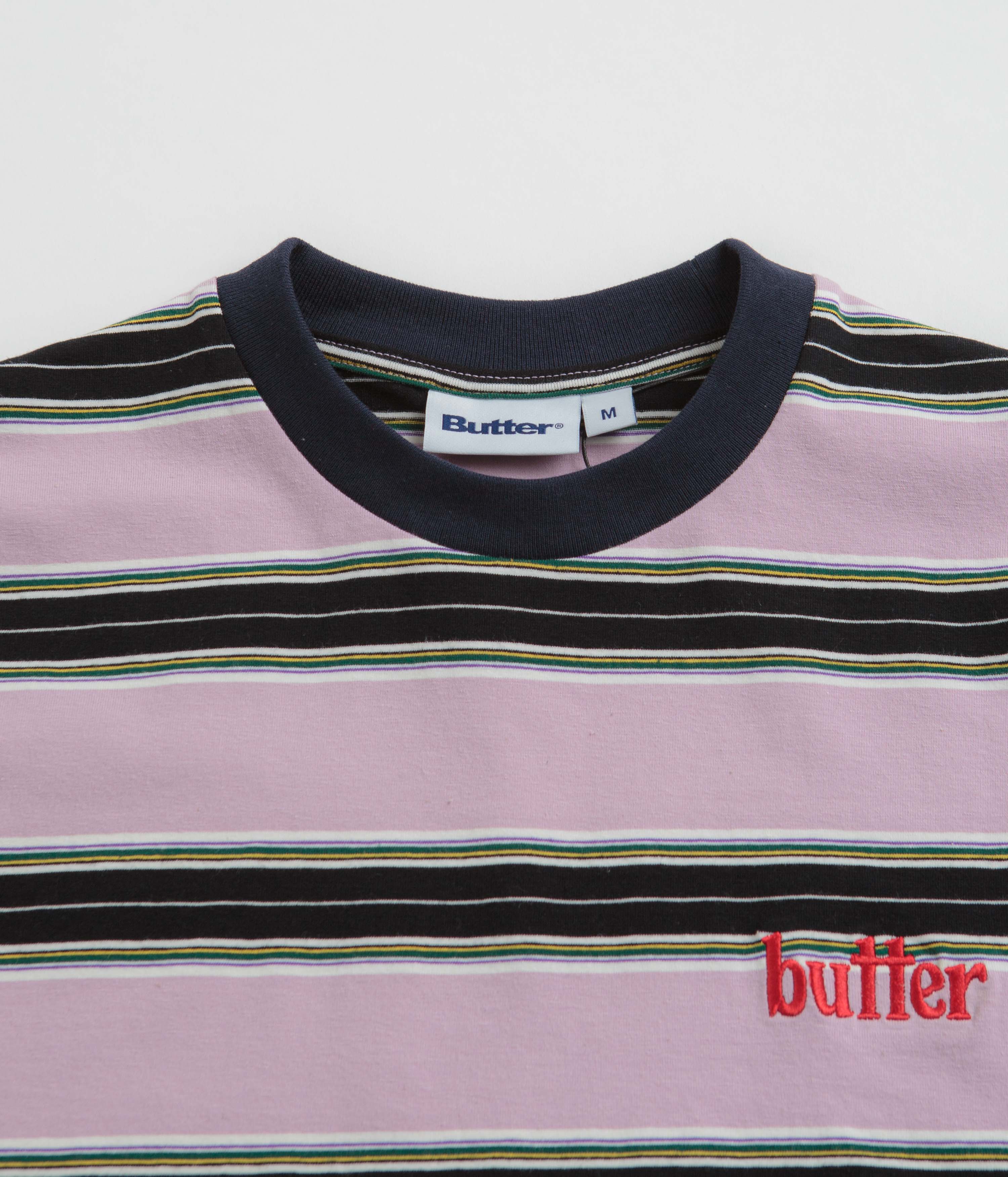 Butter Goods Striped T-Shirt for Men - Black & Berry Color - Casual Wear & Street Style Outfit