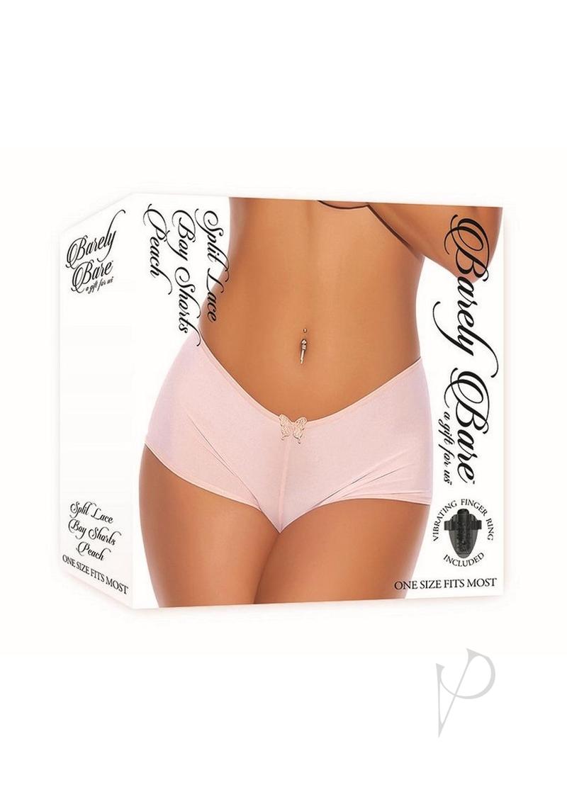 Barely Bare Split Lace Boy Shorts - One Size Peach - Comfortable Lingerie for Sleepwear, Lounge & Intimate Moments