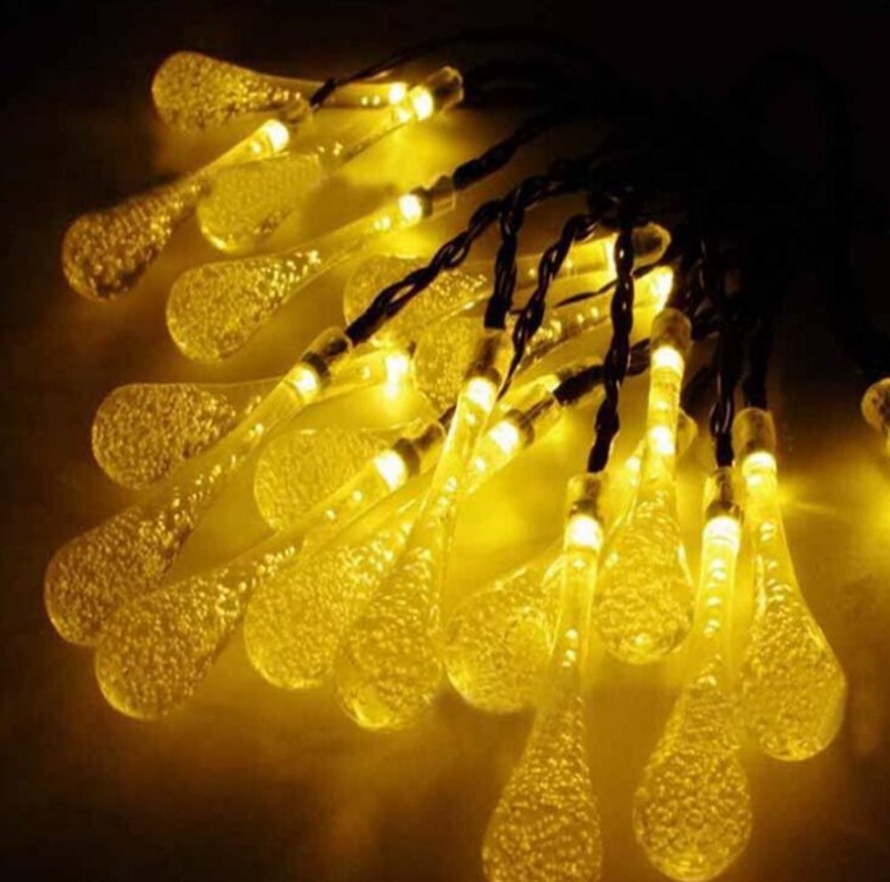 Solar Droplet String Lights - 30 LED Waterproof Raindrop Crystal Fairy Lights with 2 Modes (Warm White) for Outdoor Garden, Wedding, Party & Holiday Decorations - Perfect for Patio, Backyard, Christmas and Special Events