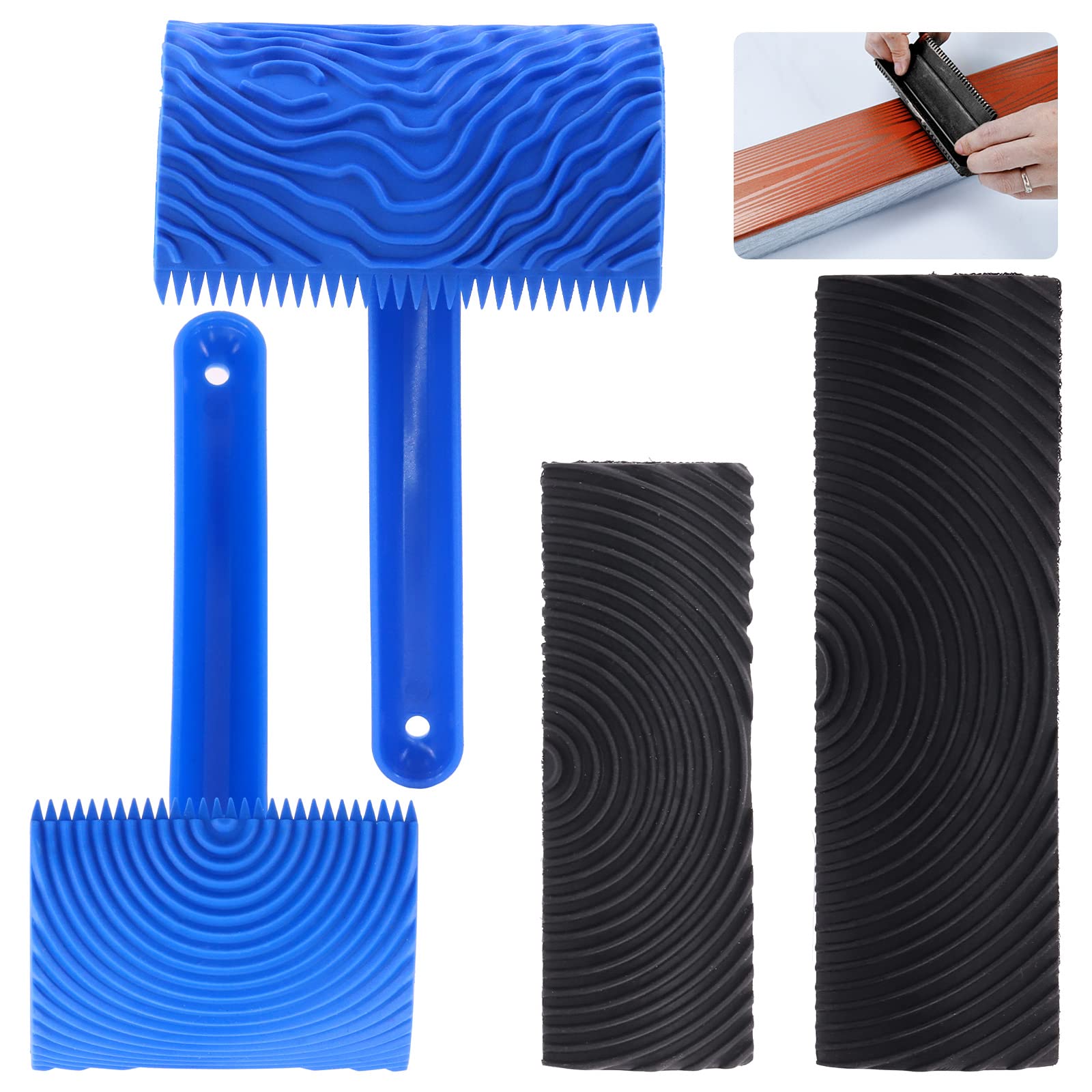 Cimeton 4-Piece Wood Grain Painting Tool Set - Rubber Wood Grain Roller with Handle for DIY Furniture, Walls & Room Decoration - Create Realistic Wood Patterns for Home Improvement & Craft Projects