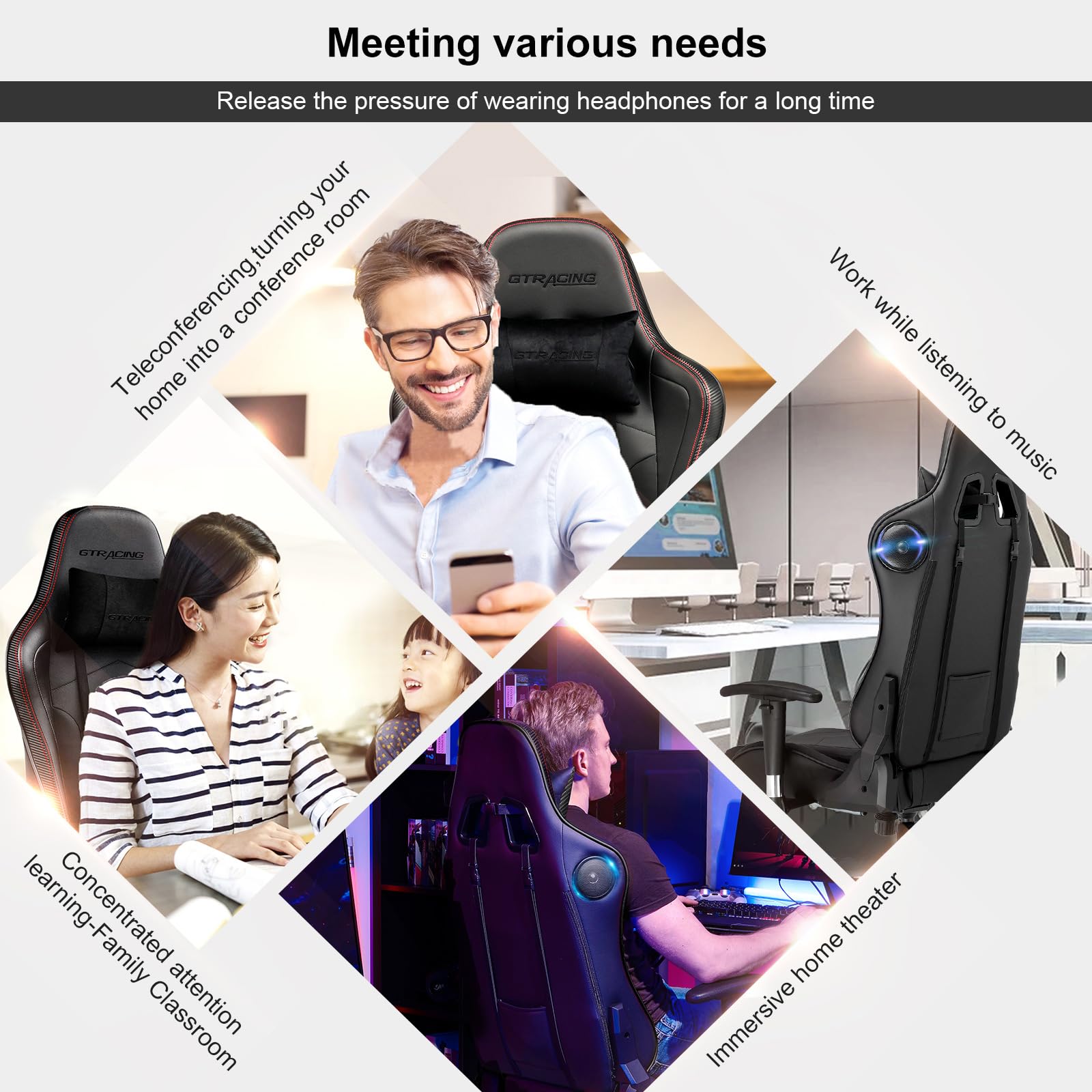 GTRACING Ergonomic Gaming Chair with Bluetooth Speakers - Heavy Duty Office Computer Desk Chair for Video Games & Music - Black - Perfect for Gaming, Streaming & Home Office Use