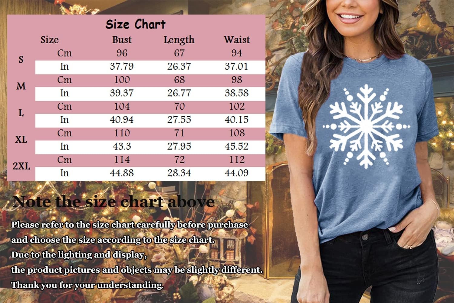 Women's Christmas Shirts with Cute Snowflake Print - Funny Short Sleeve Graphic Tee for Holiday Parties & Family Gatherings