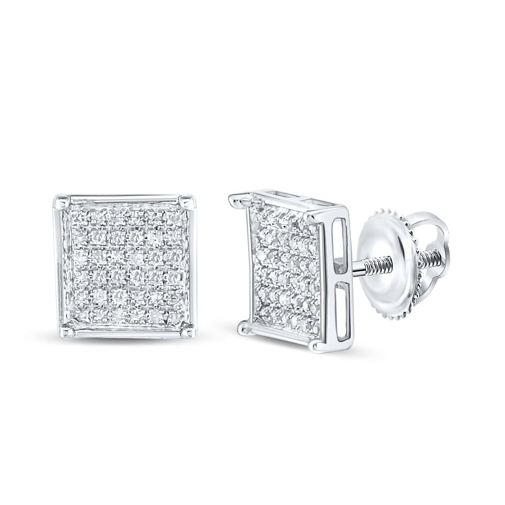 10K White Gold Women's Round Diamond Square Cluster Earrings - 1/4 Cttw Stud Earrings for Wedding, Anniversary & Special Occasions