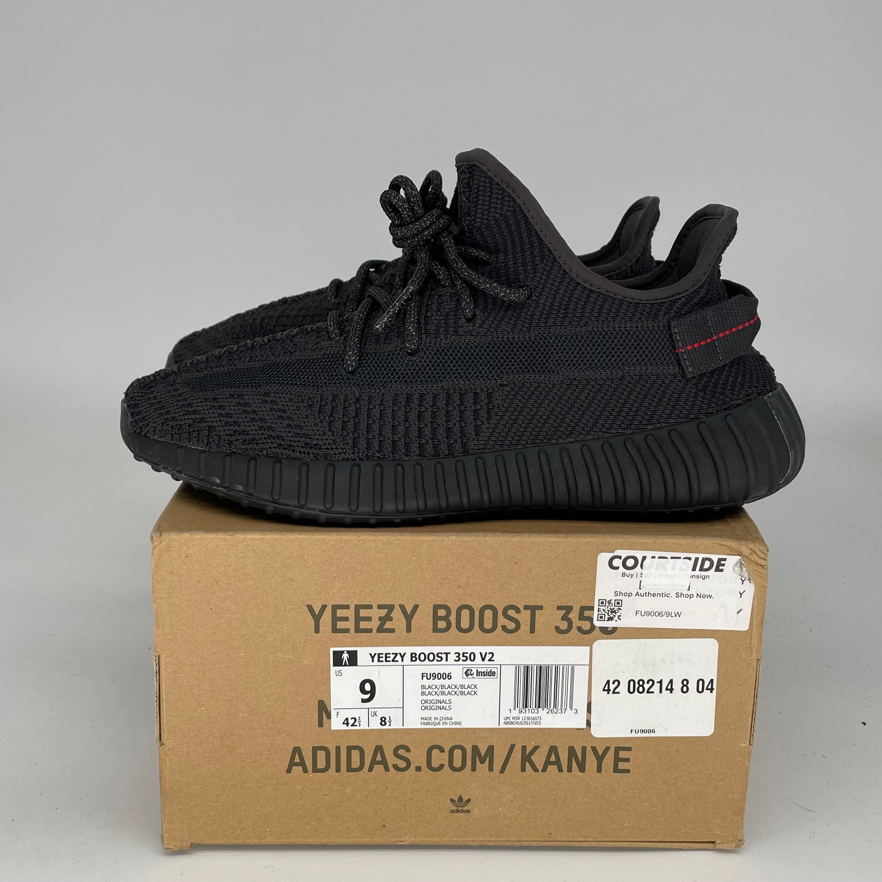 Adidas Yeezy Boost 350 V2 Black Non-Reflective Men's Running Shoes Size 9 - Style Code FU9006 | Perfect for Casual Wear, Gym & Street Fashion