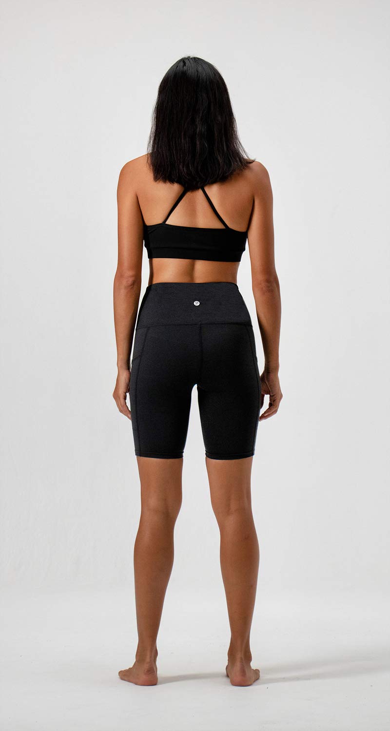 DEVOPS Women's High Waist Yoga Shorts 2-Pack - Workout Running Exercise Shorts with Side Pockets for Gym, Lounge & Outdoor Activities