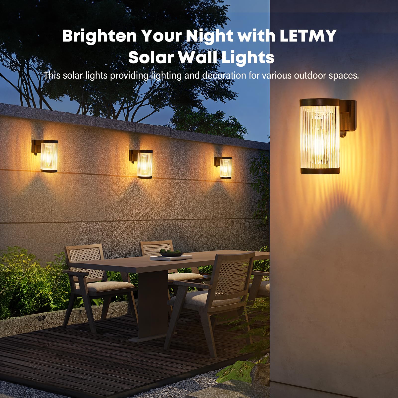 KOOPER Solar Wall Lights Outdoor 2 Pack - Upgraded Waterproof IP65 Solar Fence & Porch Lights with Auto On/Off - Perfect for Hallway, Backyard, Garage, Deck & Patio Lighting