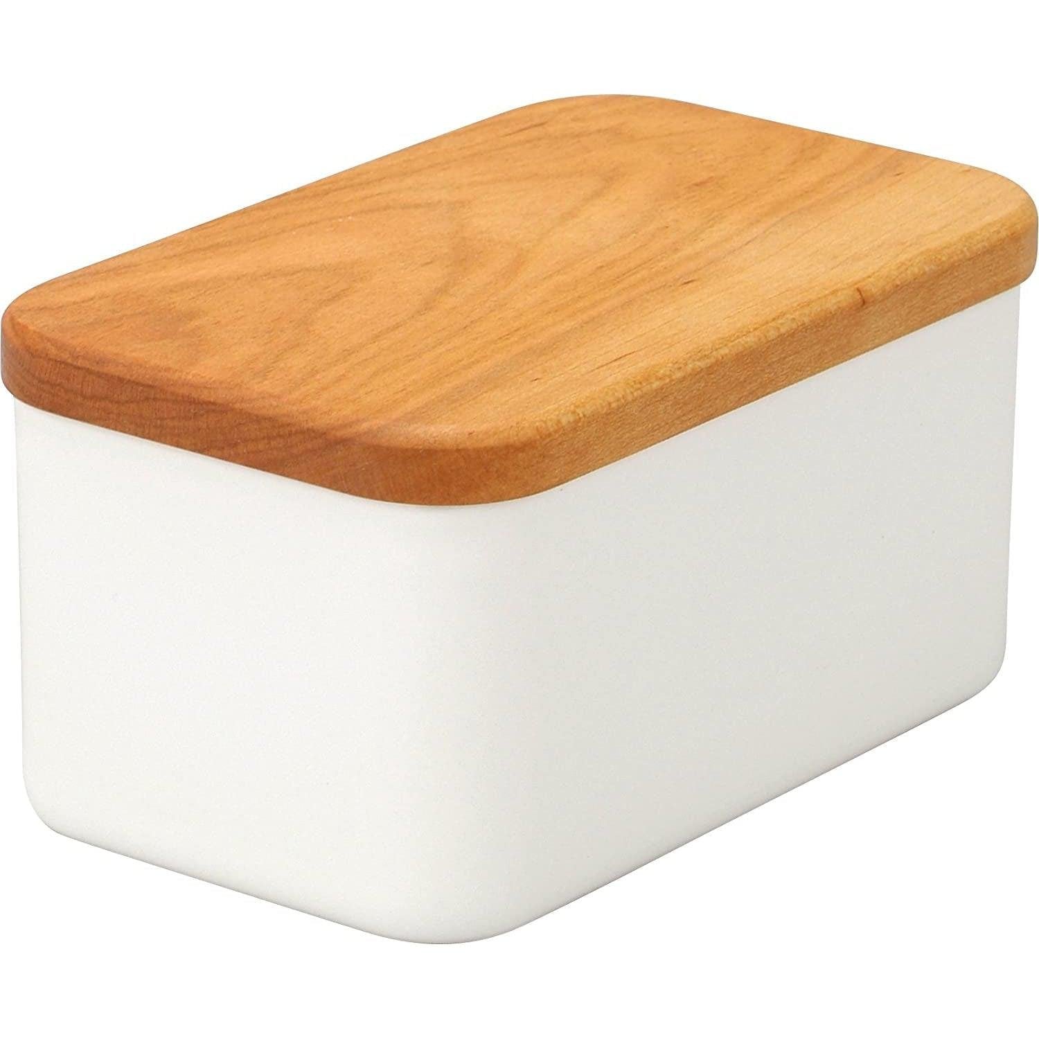 Premium Noda Horo Enamel Butter Dish with Wooden Lid - 450g Capacity - Vintage Style Kitchenware for Butter Storage & Serving - Perfect for Breakfast Tables, Tea Parties, and Rustic Kitchen Decor