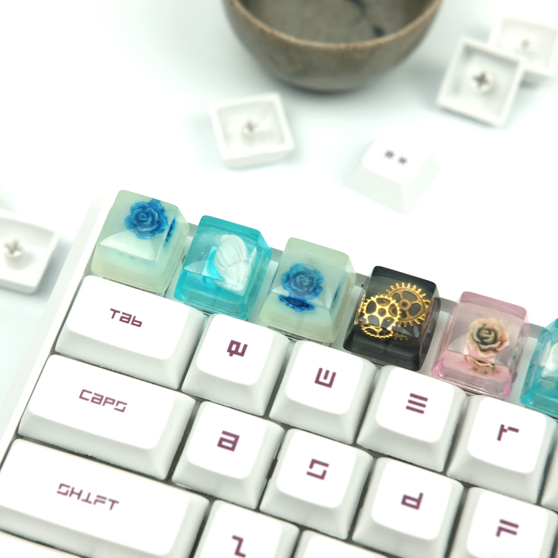 Blue Roses Resin Keycap for Cherry MX - Gaming Keyboard Decoration Gift
