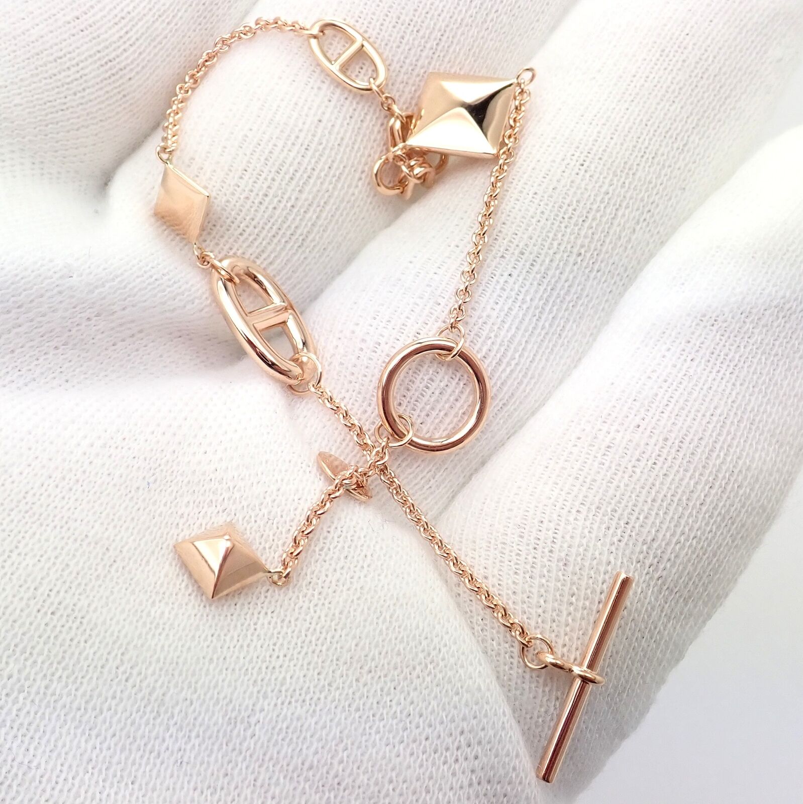 Authentic Hermes 18K Rose Gold Signature Iconic Logo Link Toggle Bracelet - Luxury Fashion Jewelry for Women, Perfect Gift for Birthday, Anniversary & Special Occasions