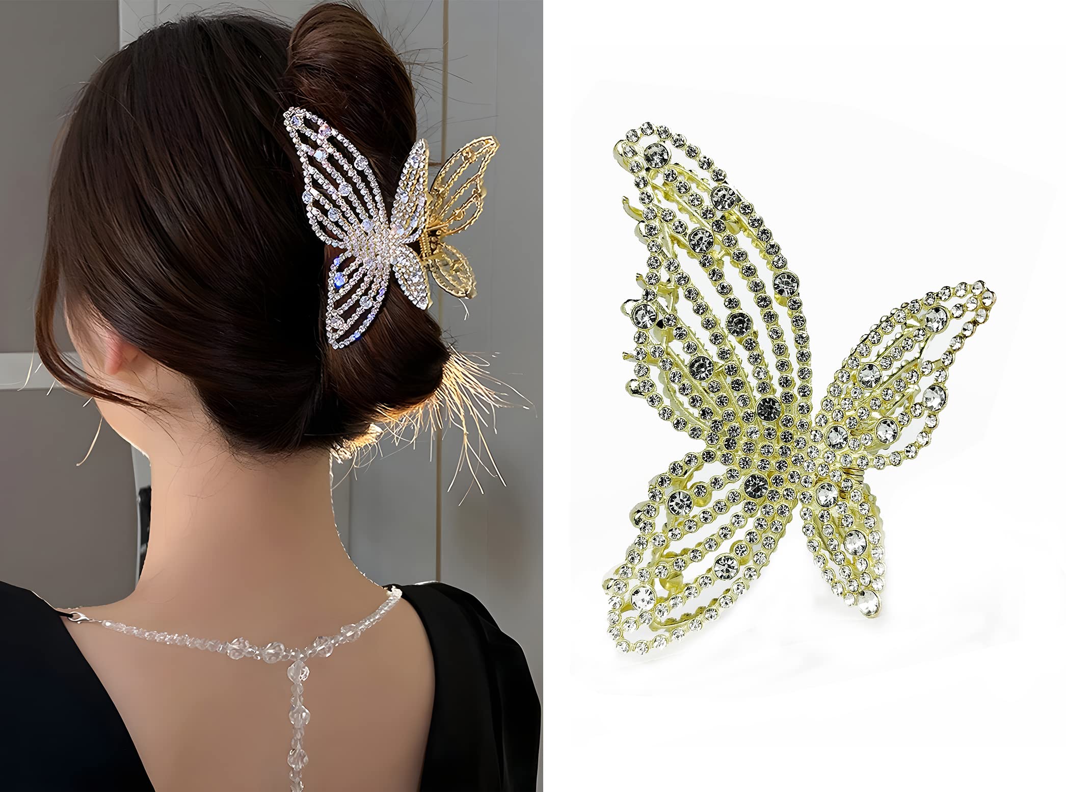 Korean Stylish Rhinestone Big Butterfly Hair Clips for Women & Girls - Elegant Hair Accessories (Pack of 1) | Perfect for Parties, Weddings & Daily Fashion