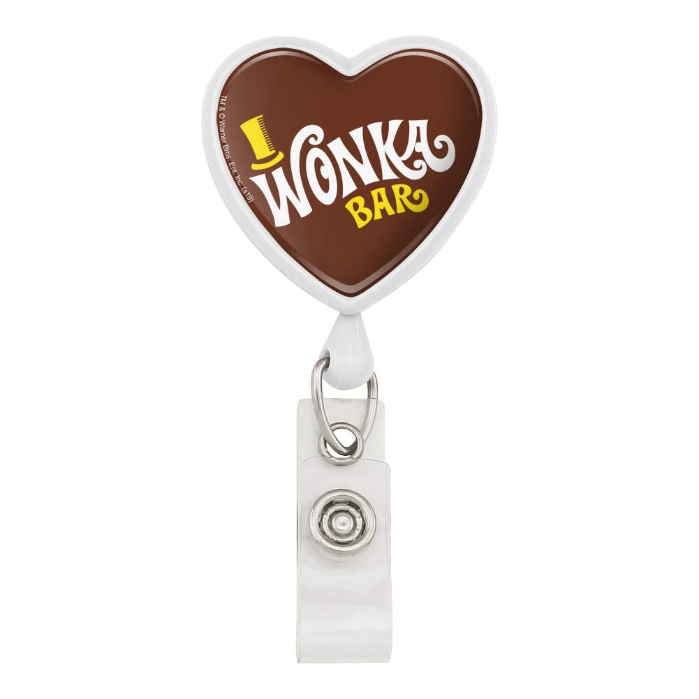 Willy Wonka Chocolate Factory Wonka Bar Logo Heart Lanyard - Retractable Badge Reel & ID Card Holder for Teachers, Nurses, Office Workers (Great Gift for Movie Fans)