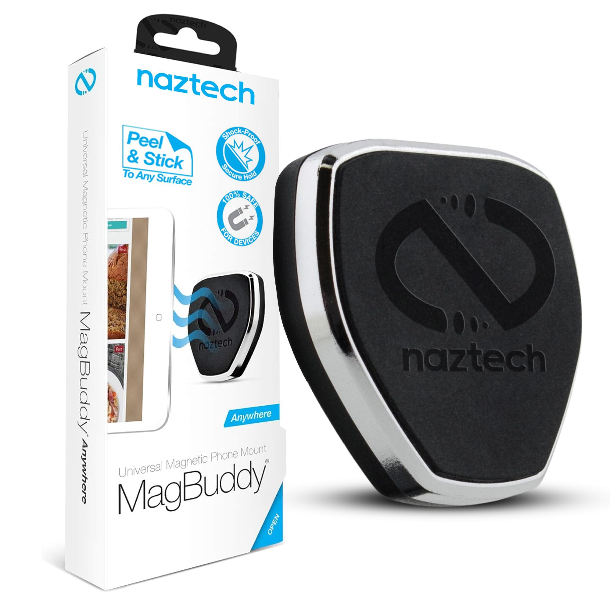 Naztech MagBuddy Anywhere Magnetic Phone Holder & Tablet Mount - Universal Hands-Free Car Mount for iPhone 16/15/14 Pro Max, Galaxy S24/S23/S22, Pixel Tablet & iPad - Perfect for Driving, Office & Home Use