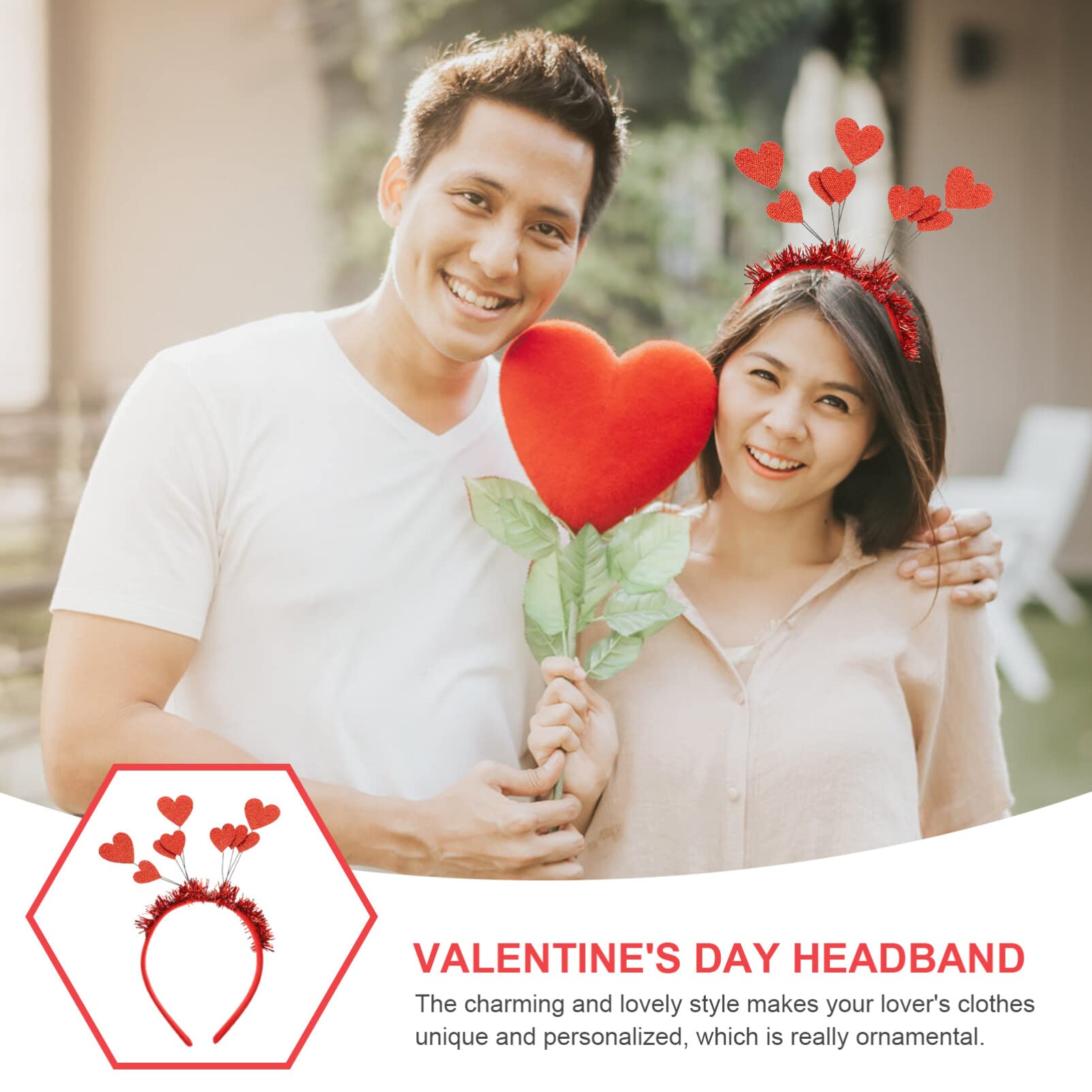 Beaupretty Red Love Heart Headband - Valentines Day Hair Accessories for Women & Girls, Tinsel Hair Hoop, Wedding Gift, Party Decor (Perfect for Valentine's Day, Weddings, Parties & Special Occasions)