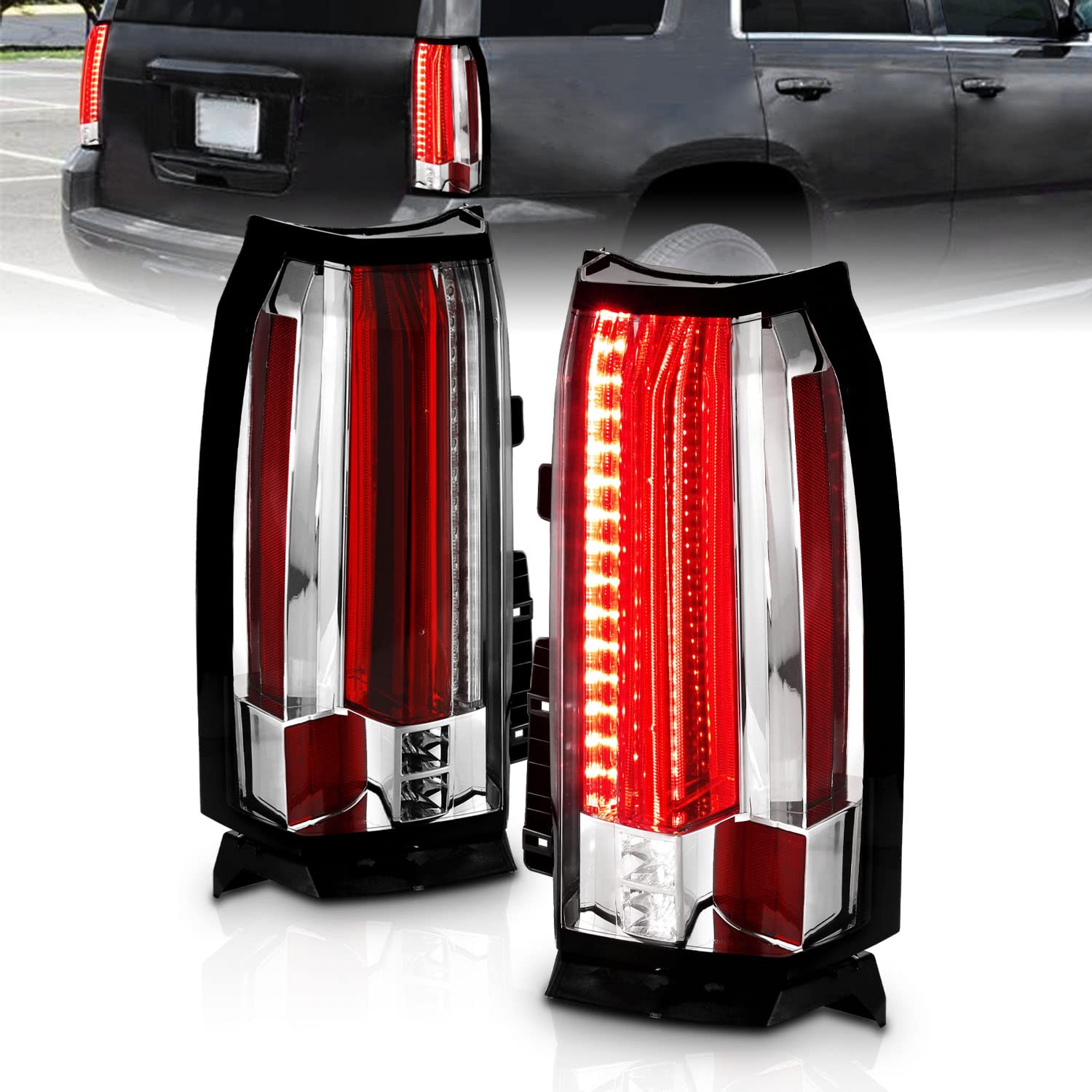 AmeriLite Chrome Intense LED Parking Light Bar - LED Brake & Reverse Tail Lights for 2015-2020 Chevy Suburban Tahoe SUV - Upgrade Your Vehicle's Safety & Style for Night Driving & Off-Road Adventures