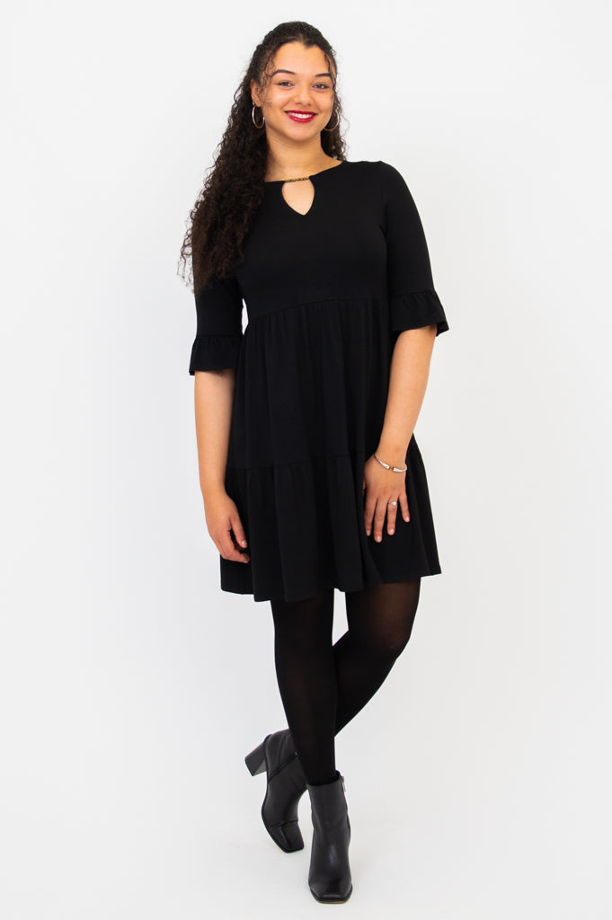 Bernadette Dress - Black Bamboo Fabric Women's Casual Dress for Summer, Office, and Party Wear