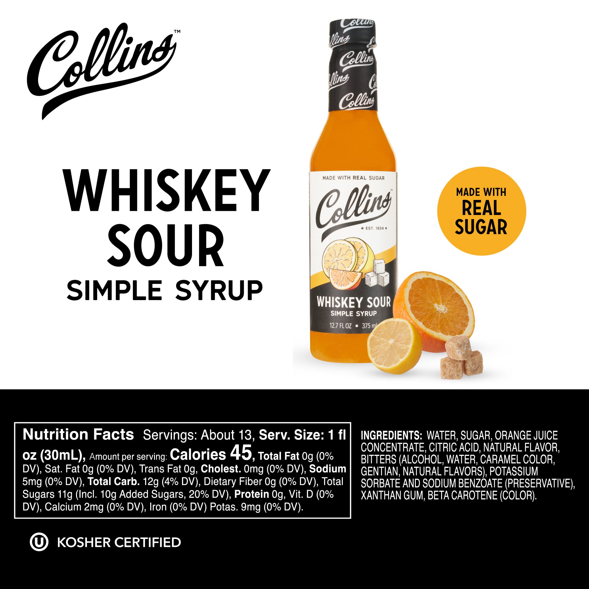 Premium Whiskey Sour Simple Syrup - 12.7 oz Bottle | Perfect for Cocktails, Mixing Drinks & Home Bar Essentials | Great for Parties, Gatherings & Bartending