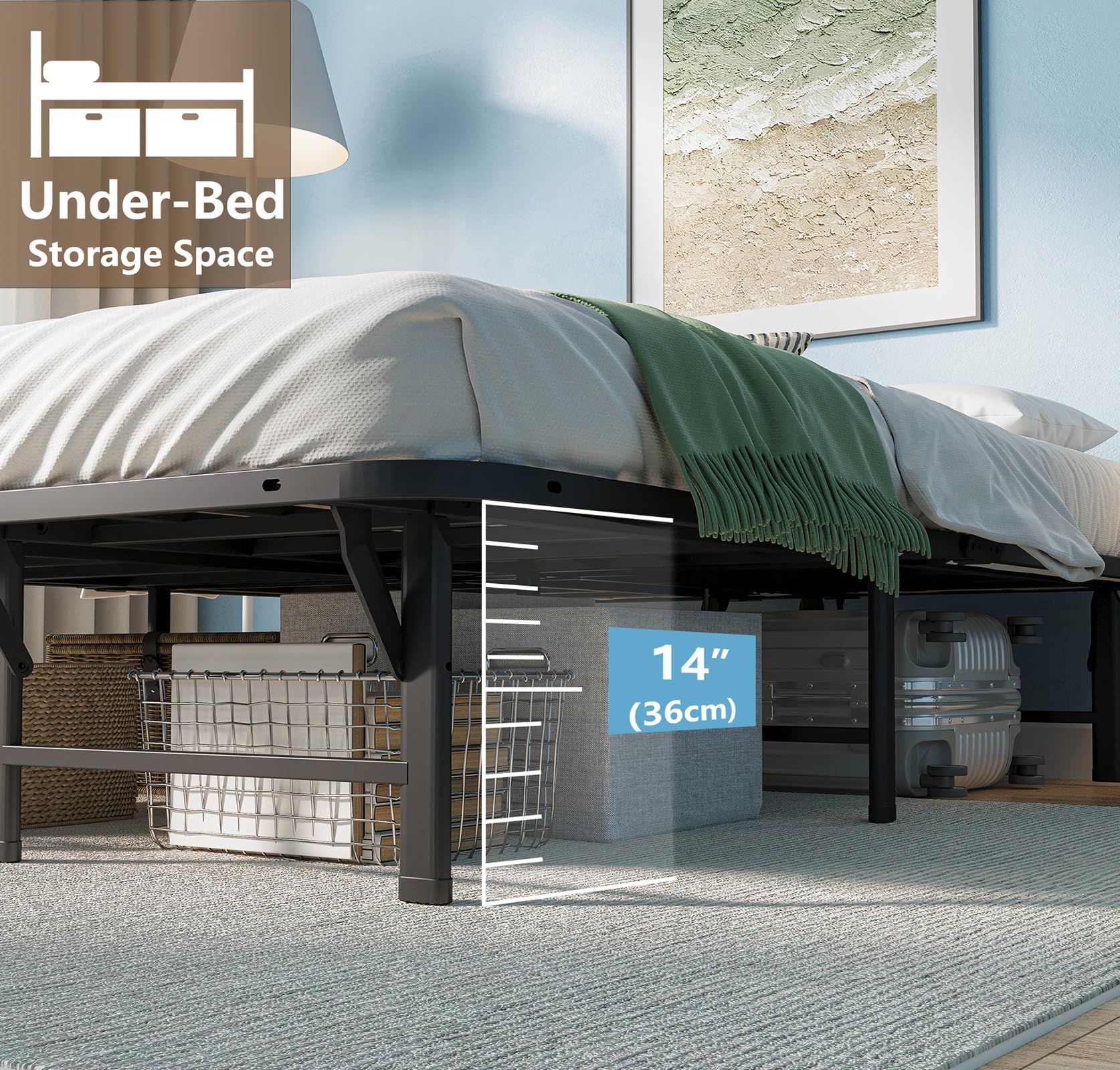ZIYOO Twin Folding Bed Frame - 16 Inch Heavy Duty Metal Platform with Mattress Foundation, No Box Spring Needed | Quick Assembly, Noise Free, Black | Perfect for Guest Rooms, Dorms & Small Spaces