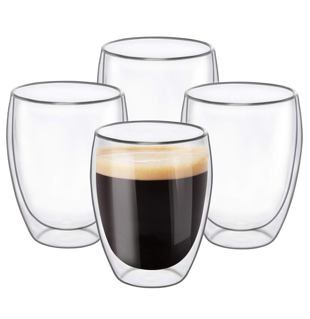 ComSaf 12oz Insulated Glass Coffee Mugs Set of 4 - Double Wall Clear Thermal Cups for Tea, Juice, Milk, Latte & Espresso - Durable Glassware Gift for Christmas, Birthday, Housewarming - Perfect for Home, Office & Cafe Use