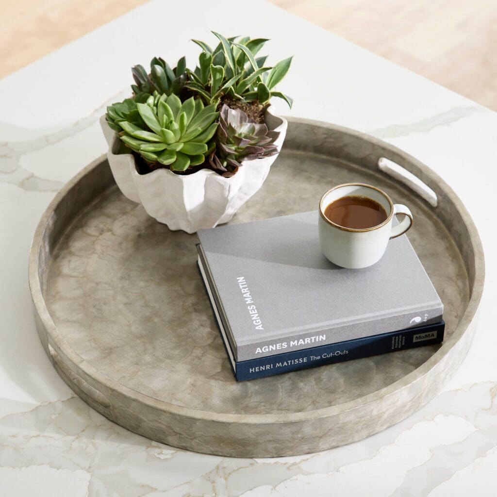 Cyan Design 11689 Triton 24 Inch Round Decorative Tray - Smoke Finish - Large Serving Tray for Dining Table, Coffee Table, or Wall Decor