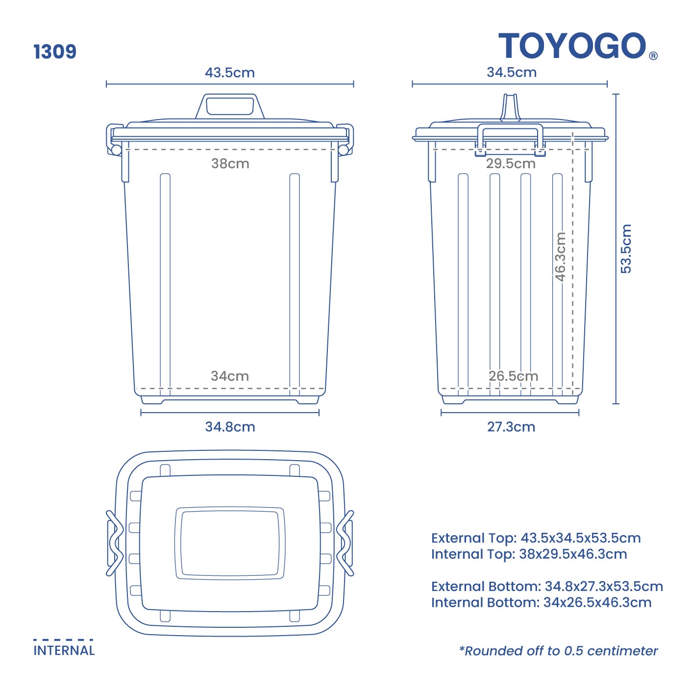 Utility Bin with Cover (1309) - Durable Storage Container for Home, Office & Garage Organization
