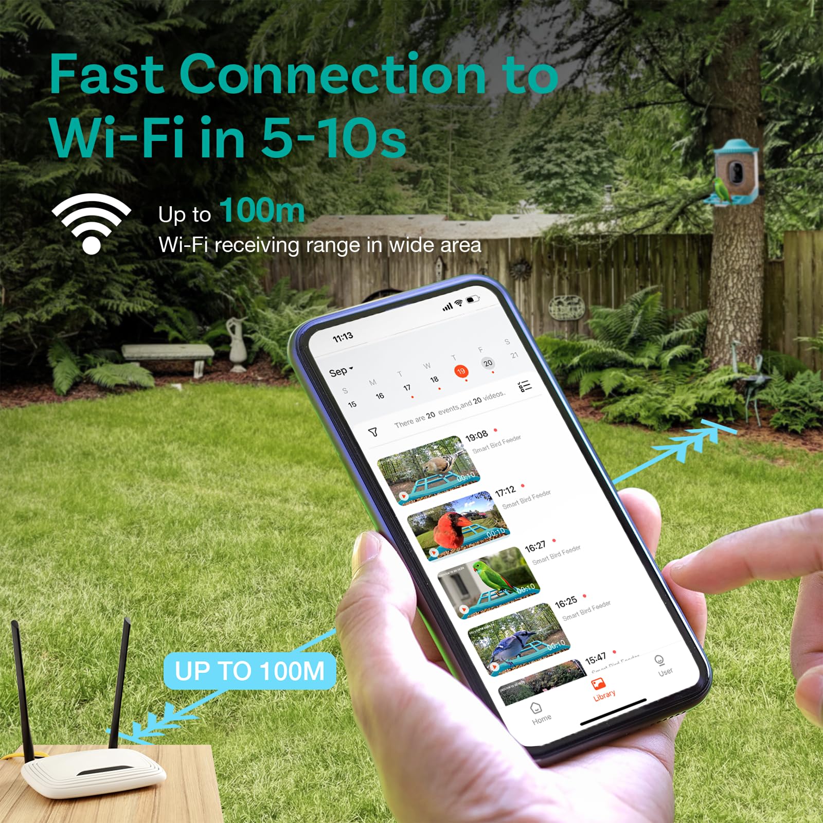 Smart Bird Feeder with Camera - AI Identifies 11,000+ Bird Species, Solar Powered, Motion Detection & Auto Capture Alerts - Perfect for Backyard Bird Watching & Wildlife Monitoring