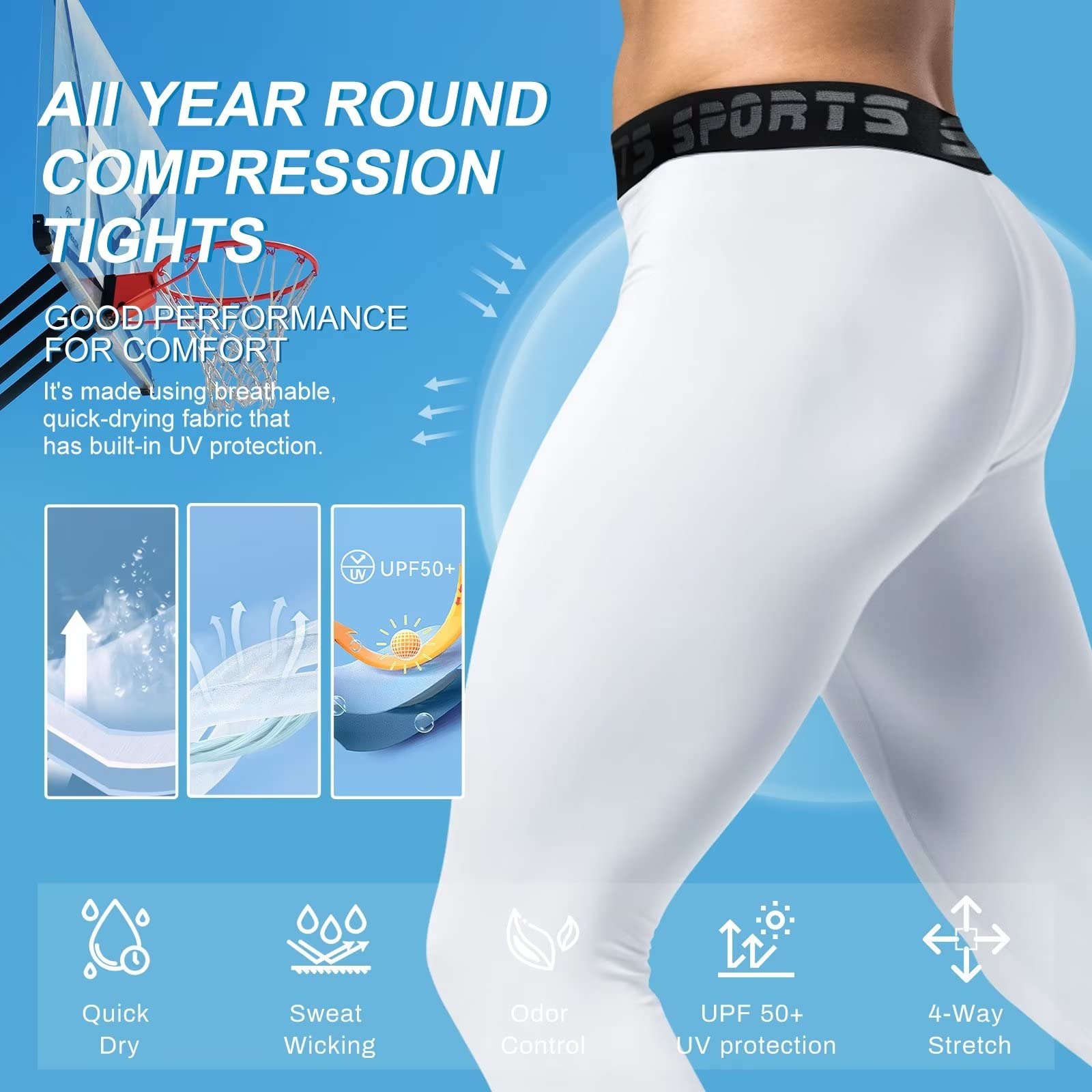 1 or 2 Pack Men's Compression Pants - Cool Dry Basketball Running Tights for Workout & Gym - Moisture Wicking Athletic Leggings for Sports, Training & Active Lifestyle