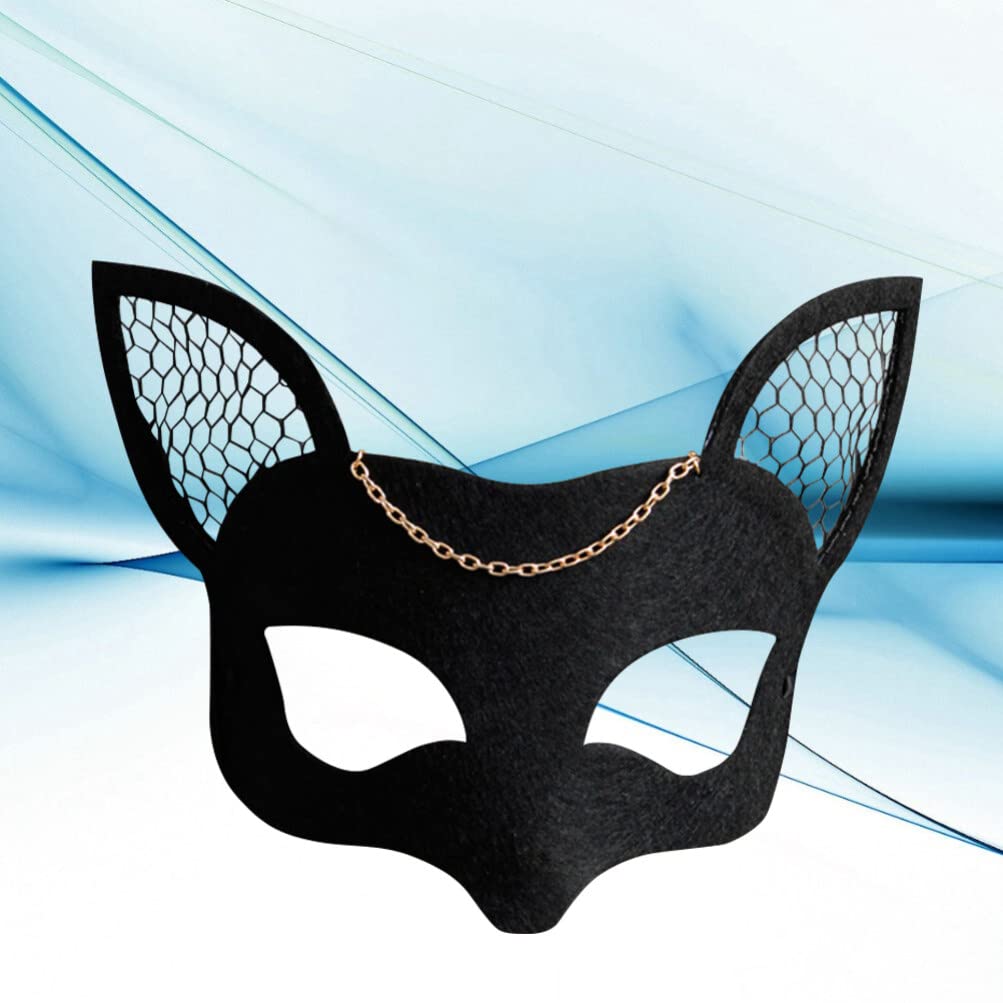 Amosfun Fox Mask - Black Felt Cosplay Mask for Women, Halloween Carnival Party Costume Accessory, Masquerade Mask for Cosplay, Mardi Gras & Themed Events