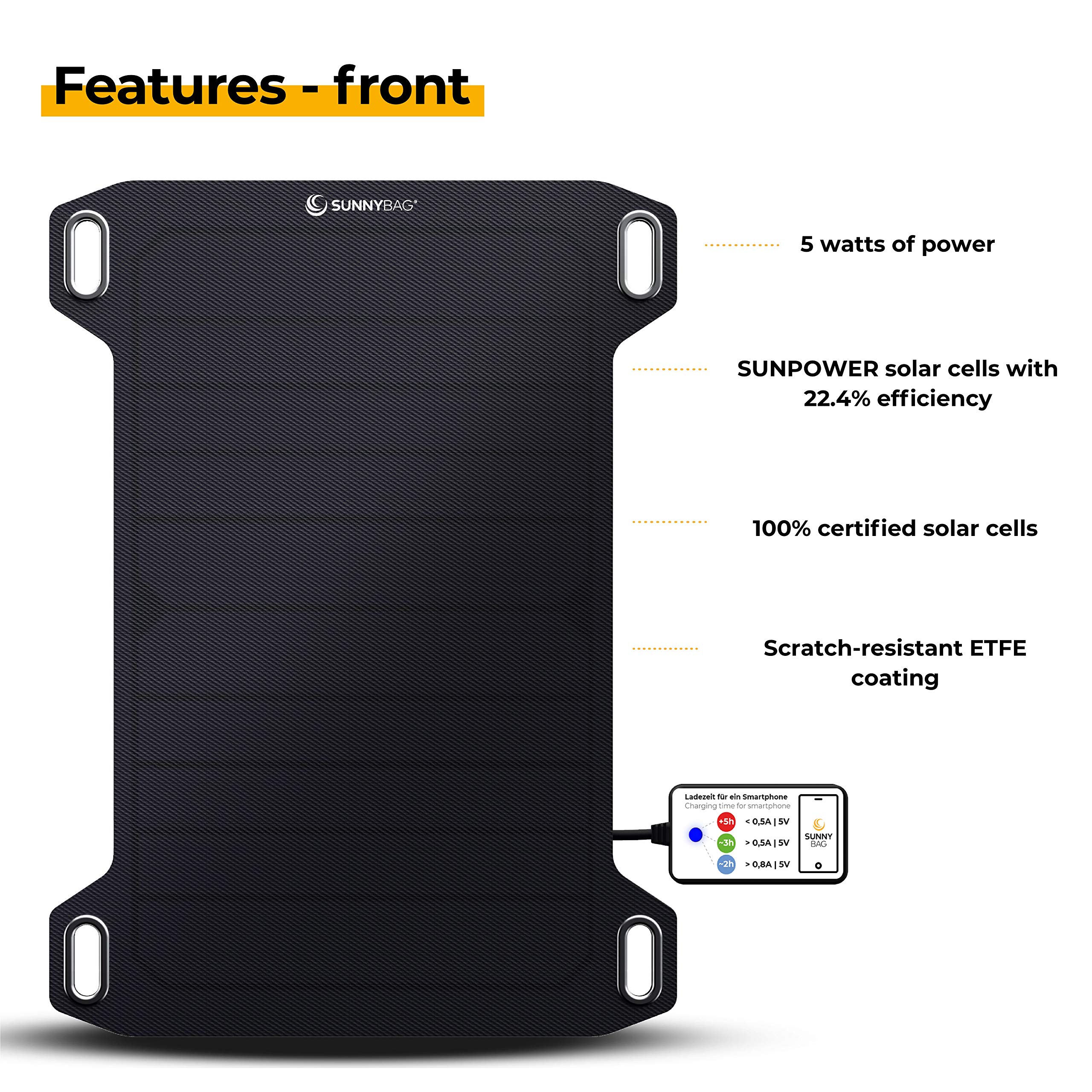 Sunnybag Leaf Mini - 5W Portable Solar Charger | Eco-Friendly USB Solar Power Bank for Phones | Ultra-Light Waterproof Outdoor Charger | Perfect for Hiking, Camping, Travel & Emergency Power Backup